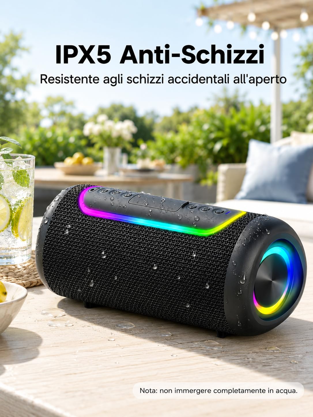 UOHHBOE Cassa Bluetooth Portatile 30W, Bluetooth 5.4 TWS Stereo Fino a 30 Ore di Riproduzione IPX5 Impermeabile, Luci LED Ritmiche USB/AUX/TF Ideale per Viaggi Casa e Outdoor