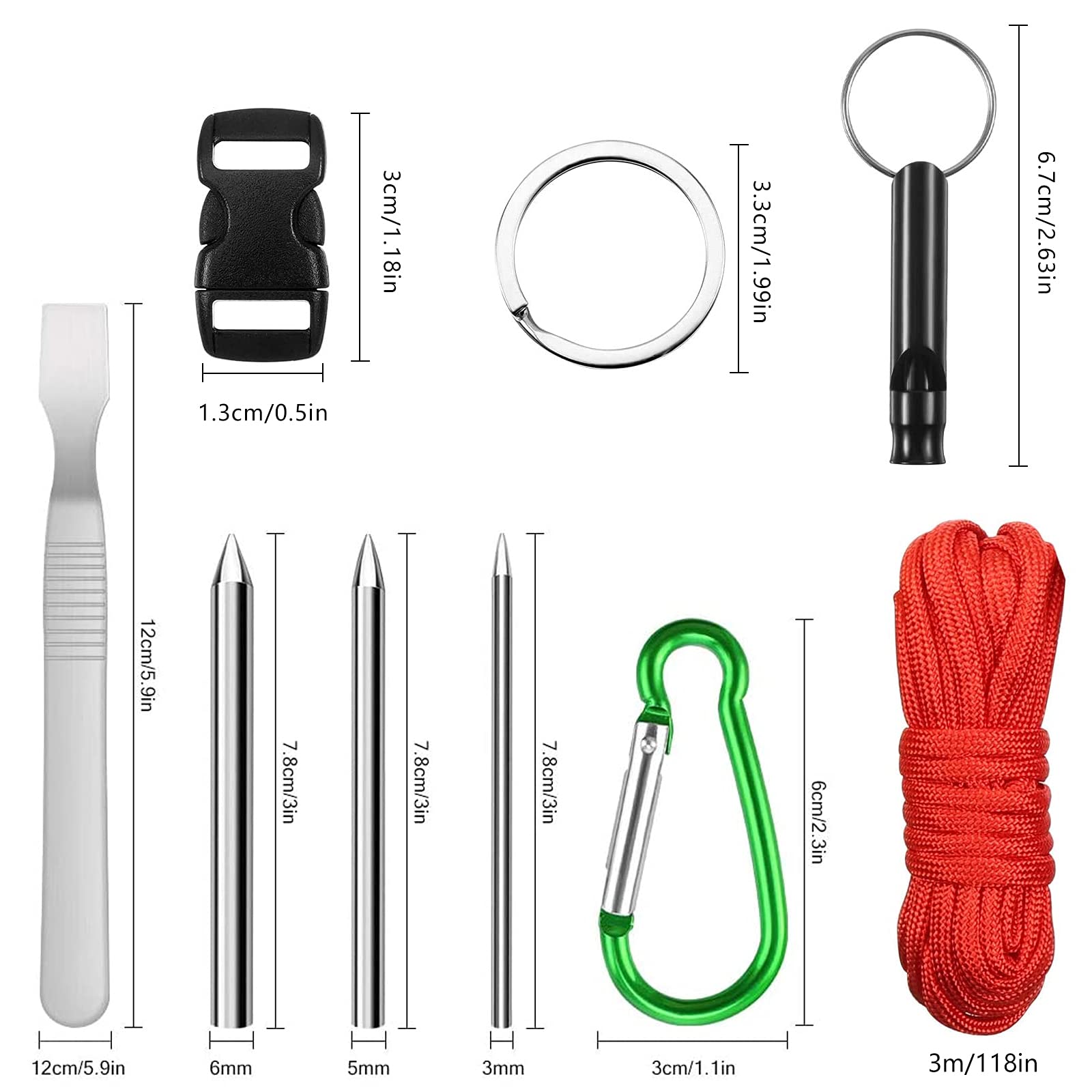 Paracord 550 touw 4mm snoer, paracord set met 3 meter 7-kern nylontouw, multifunctioneel touw voor het maken van armband, hondenriem, halsband, camping, survival, outdoor