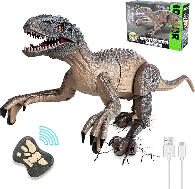 Kizmyee Dinosaure Jouet, Dinosaure T?�l?�command?� V?�lociraptor R?�aliste pour Enfants avec Marche 