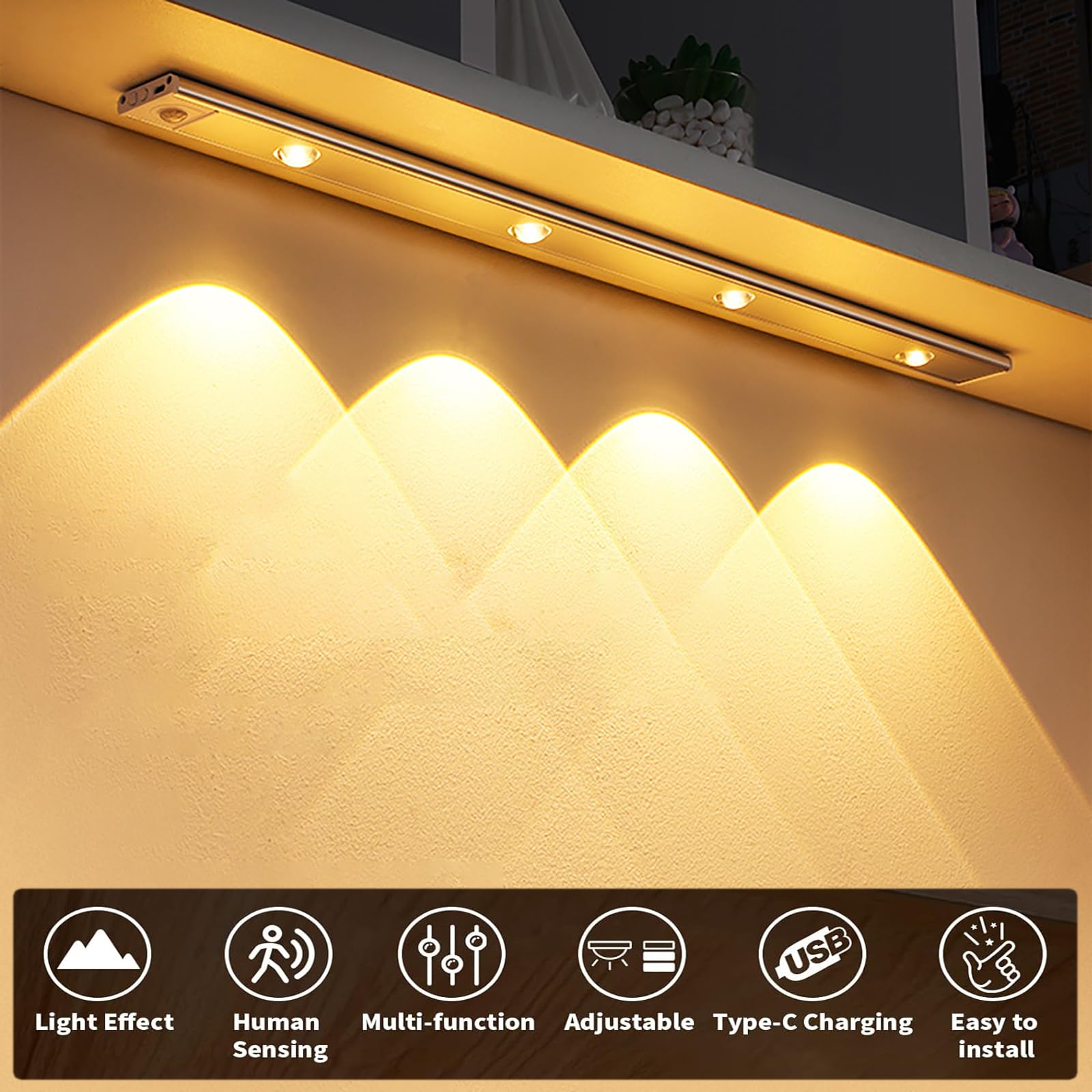 Luci con sensore di movimento Illuminazione interna e sottopensile Wireless | Luci magnetiche senza fili sotto il bancone,Lampade da parete compatte a batteria a risparmio energetico per corridoio, ca