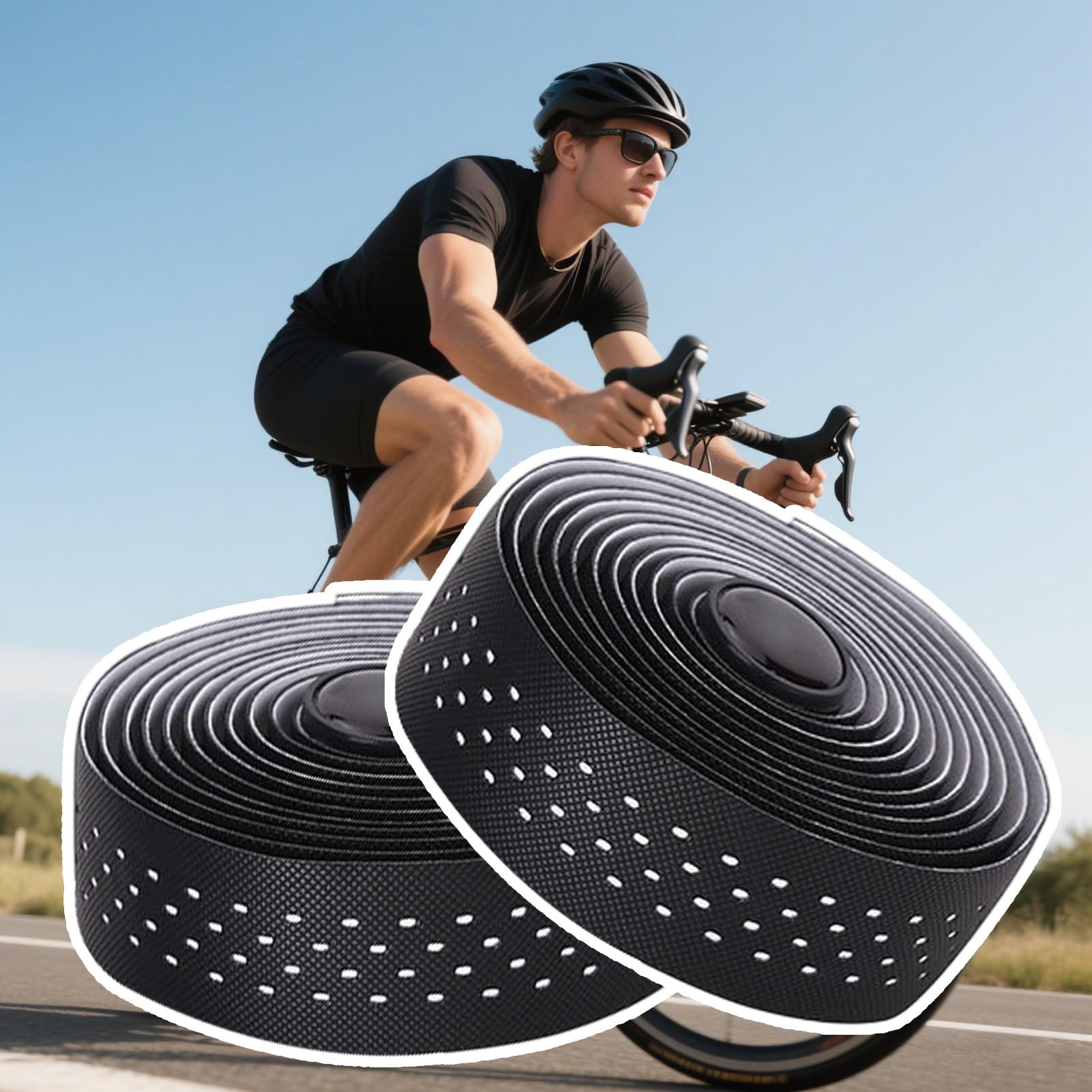 Ruban Guidon Vélo Antidérapant – PU/EVA, Perforé, Absorbe Chocs, 21,5 Cm, Pour Route Et VTT