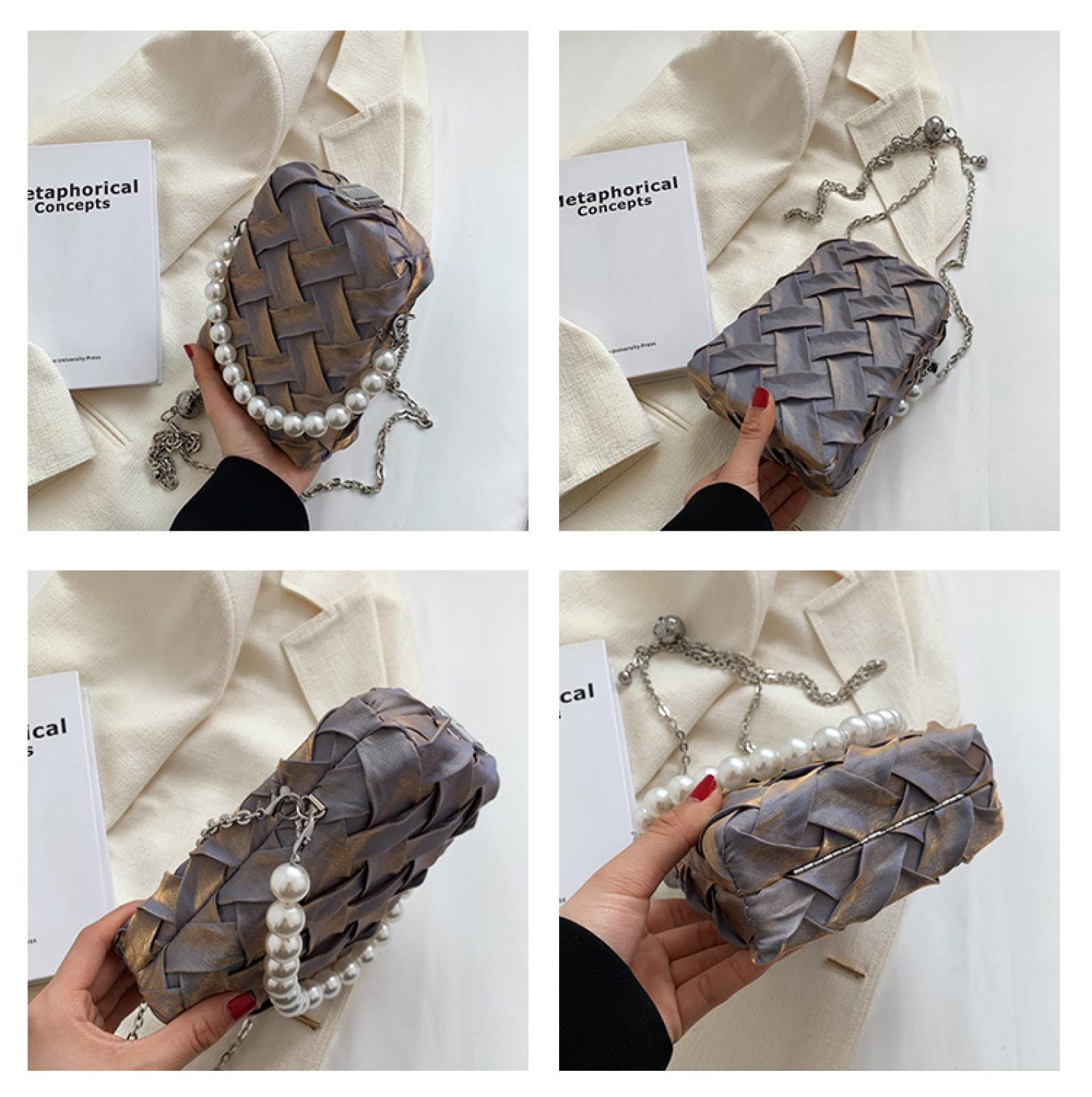 ZengSong Bolso de verano 2022 con cadena de mensajero con textura tejida perla bolsa de teléfono móvil (plata)