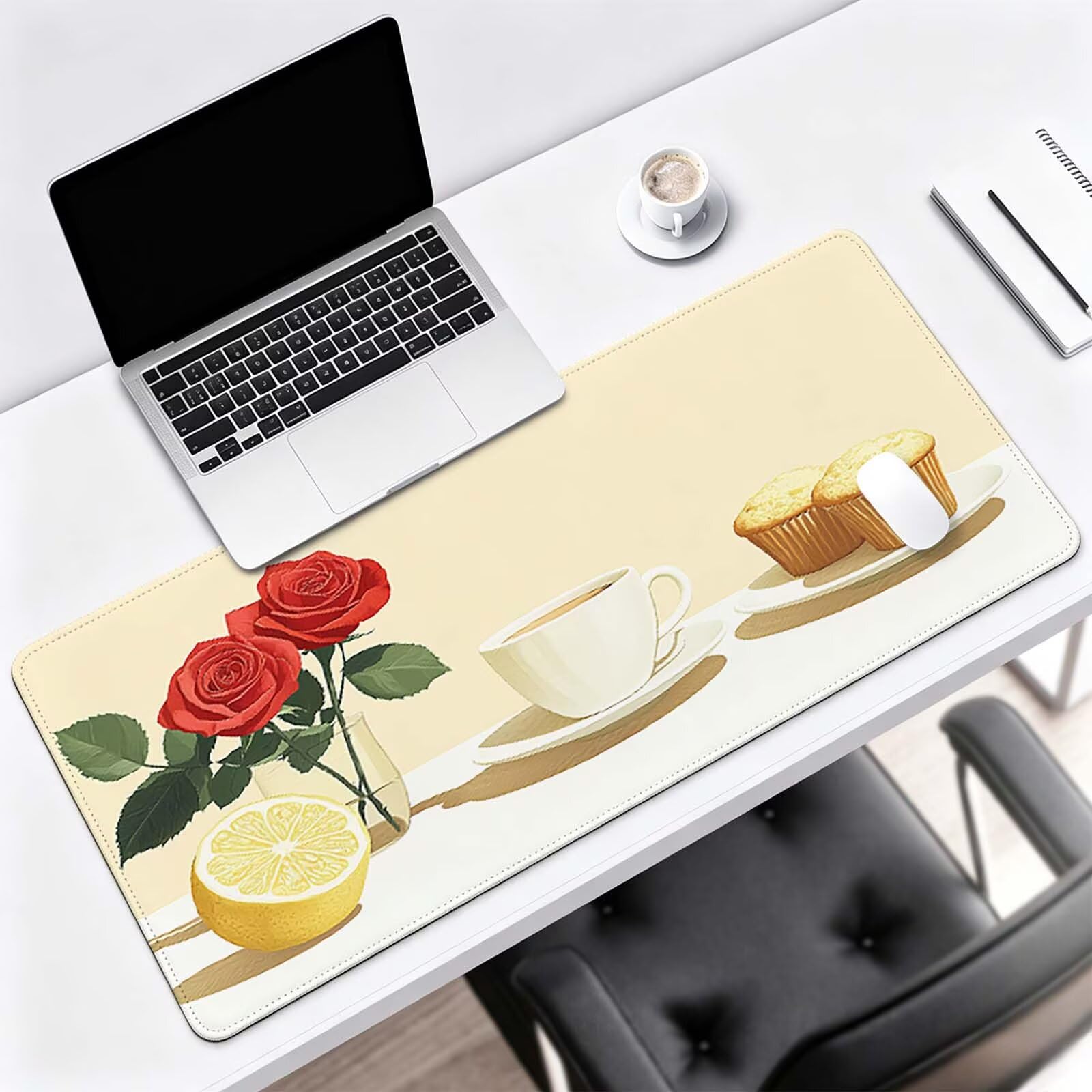 Tapis de Souris Gaming XXL Beige Tapis de Bureau Fleur 1000x500 mm J0-1100