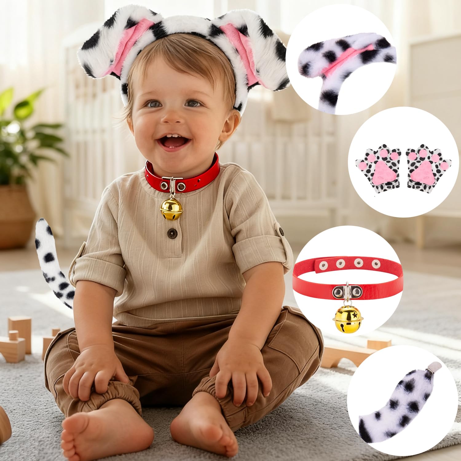 RenSton 4 Pcs Dalmatian Costume Adult, Dog Costume Dog Ears Headband, Tail, Gloves - Image 3