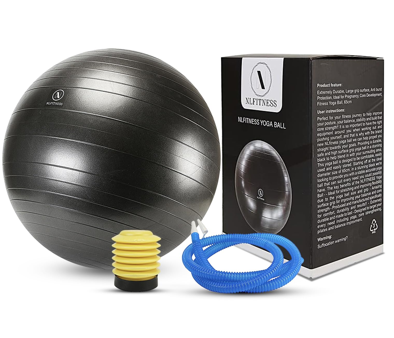 NLFITNESS 63cm Yoga Ball | Yoga benefits and improvments & Includes Pump
