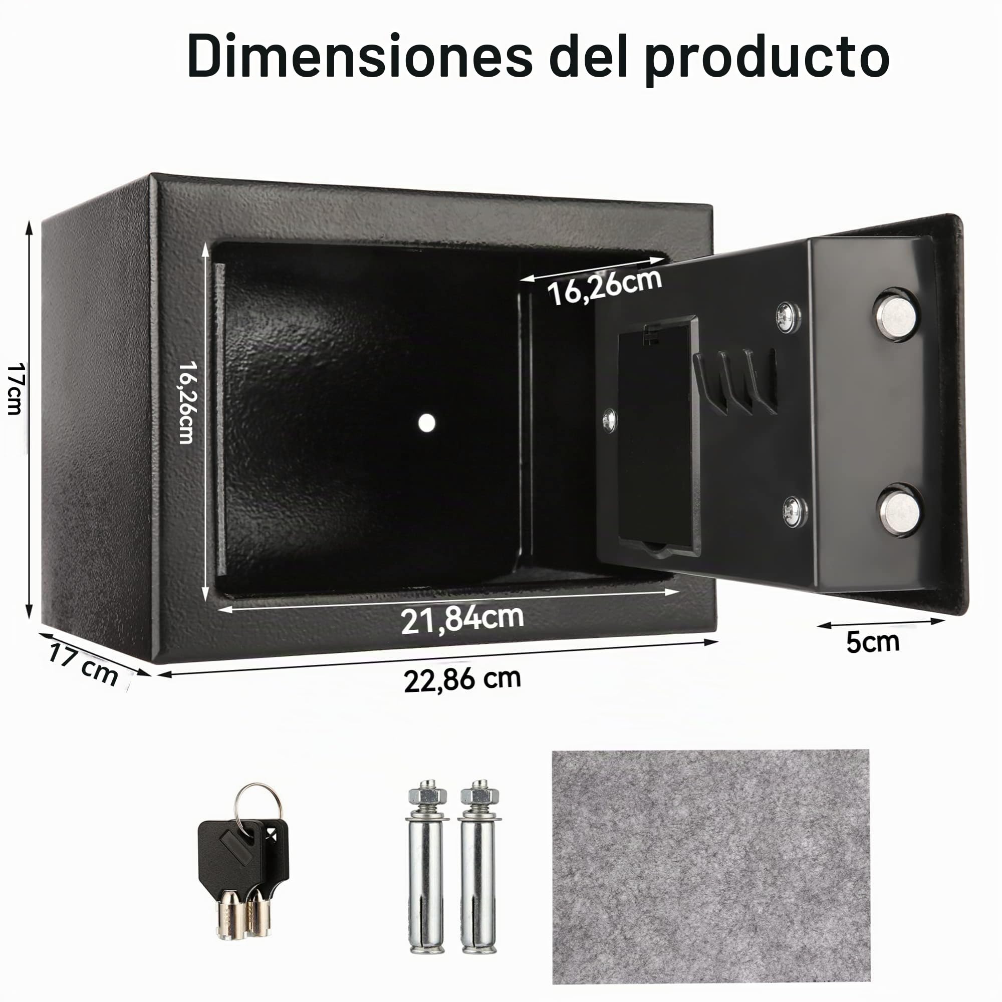 6,5L Caja Fuerte Compacta Ignífuga e Impermeable – Caja de Seguridad Electrónica con Doble Cerrojo de Acero, Revestimiento de Terciopelo y Llaves de Emergencia, 23 x 17 x 17 cm