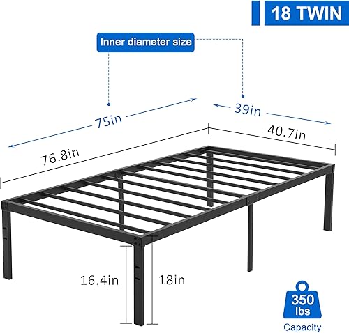 Miniatura 76 de Base de cama Vecelo, de 14 pulgadas, listones de acero resistente Plataforma metálica B,Plataforma plegable,Negro Metálico