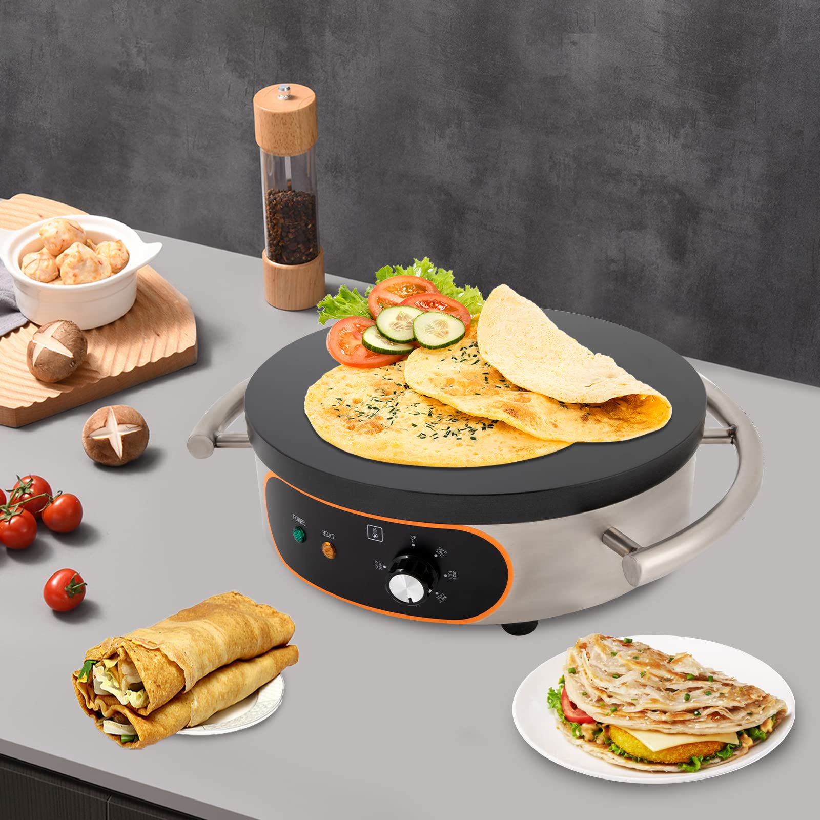 LYNICESHOP Griddle Crepe Maker Machine, Non-Stick Electric Crepe Pan Single Hotplate Precise Temperature Control Skillet Adjustable Temperature 50?-300? for Pancake Pan Griddle BBQ