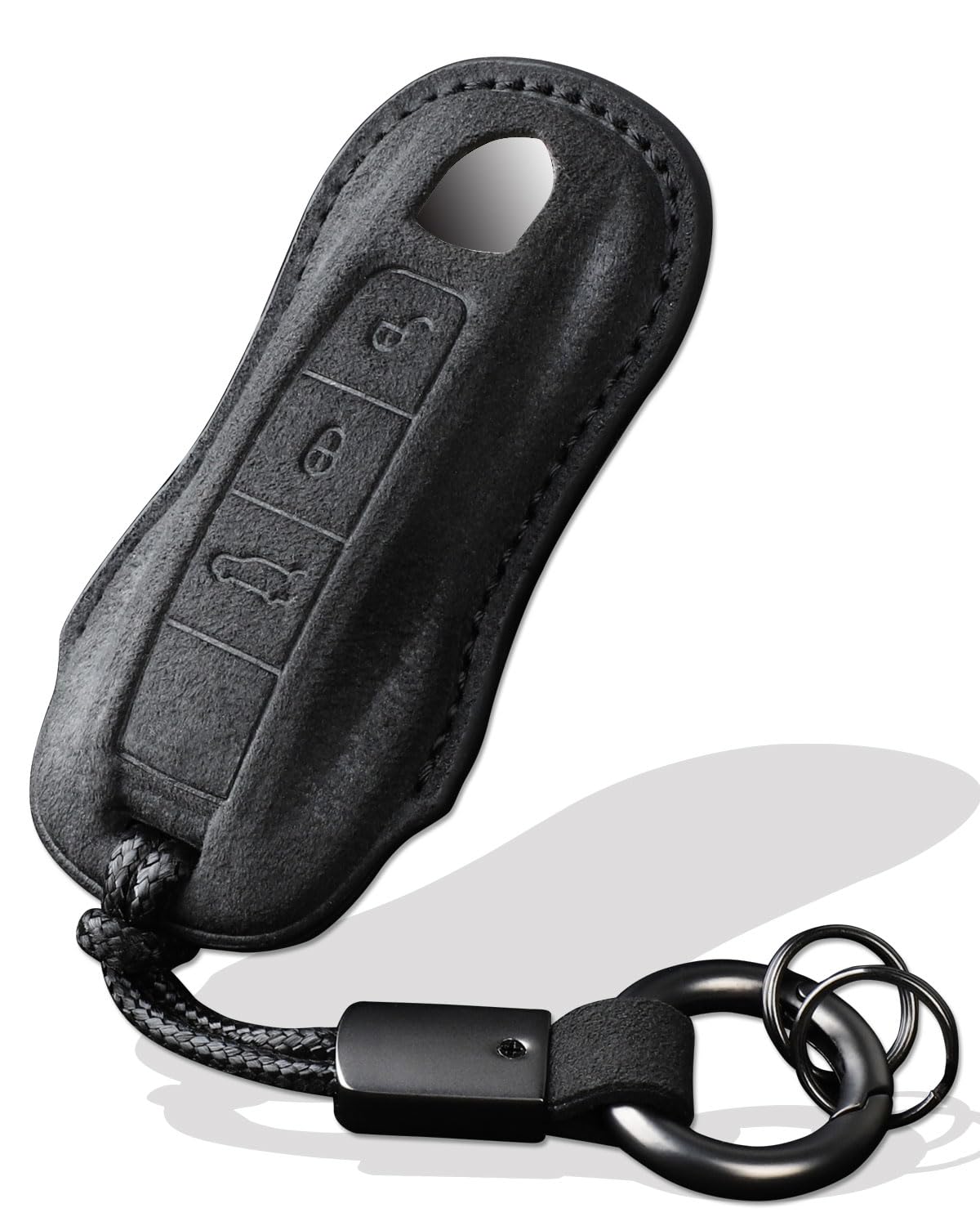 for Porsche Key Fob Cover with Keychain Fit for Panamera, Cayenne, Macan,Taycan,918 Smart Keys Case Protector suede (Black, Style A)