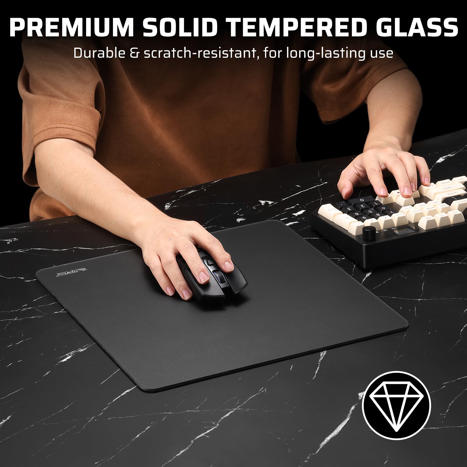 LTC Tappetino per mouse da gioco in vetro, superficie micro-incisa ultra liscia, migliore precisione e velocità, vetro temperato, resistente a urti e graffi, base in gomma siliconica ad alta densità