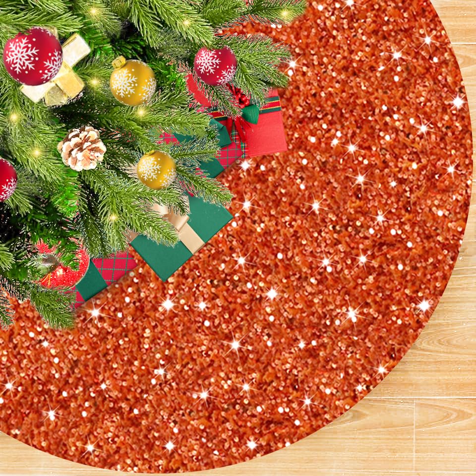 OMKSIH Orange Tree Skirt 21 Inch Sequin Christmas Tree Skirt Small Velvet Christmas Tree Skirts Fall Tree Skirt Miniature Halloween Tree Skirts Burnt Orange for Pencil Artificial Tree Decorations
