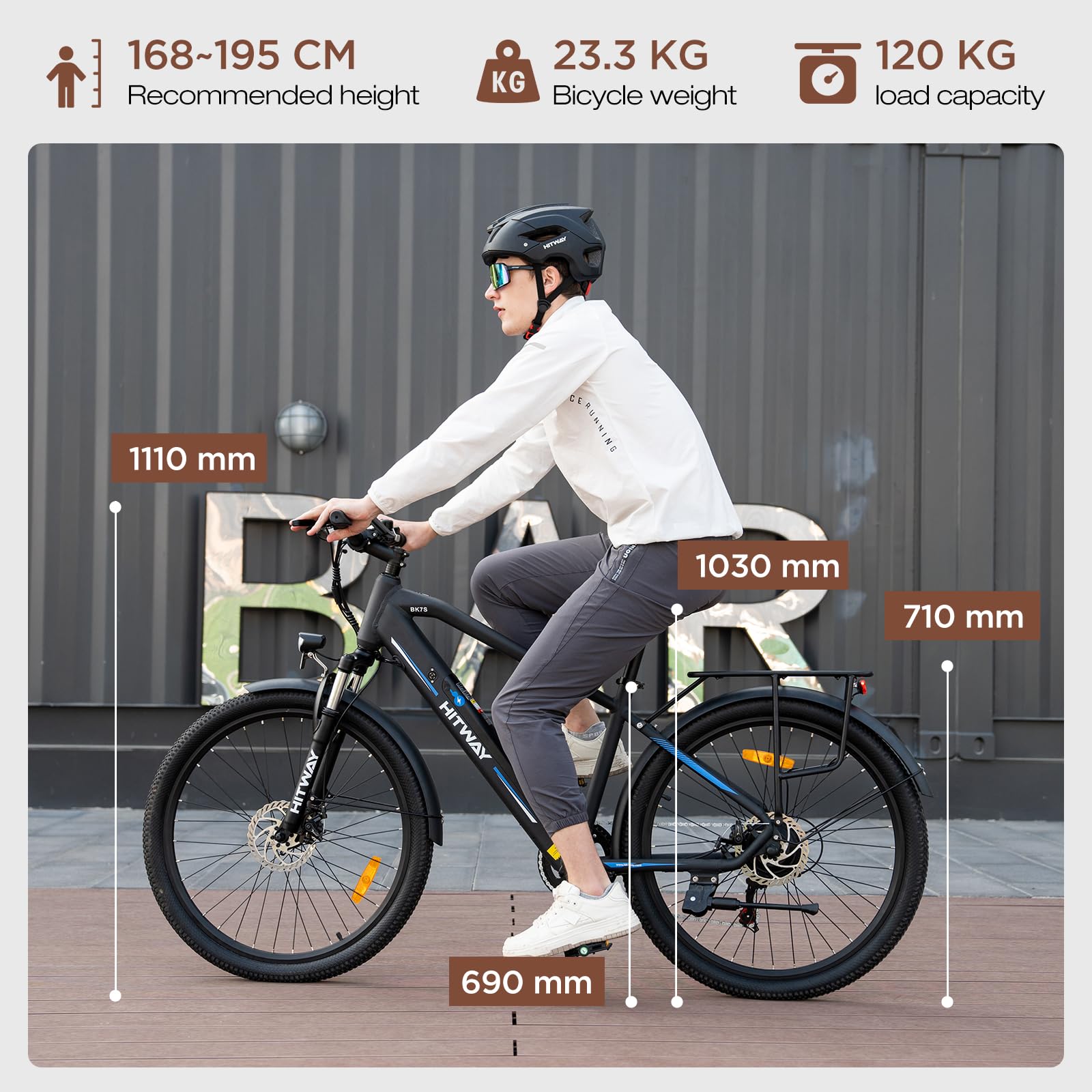 HITWAY 26" vélo électrique, Velo Electrique Homme, VTT Electrique Adulte Homme, vélo de Trekking électrique avec Batterie 36V 12Ah, Moteur arrière 250W, EBike avec Transmission 7 Vitesses, Pedelec.