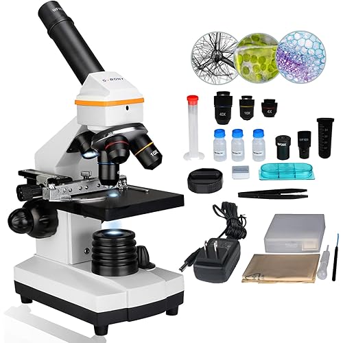 SVBONY SV601 Microscope for Students, Monocular Microscope with Mechanical Moving Platform, 80X-1600X Student Microscope Kit for School Education Home Laboratory