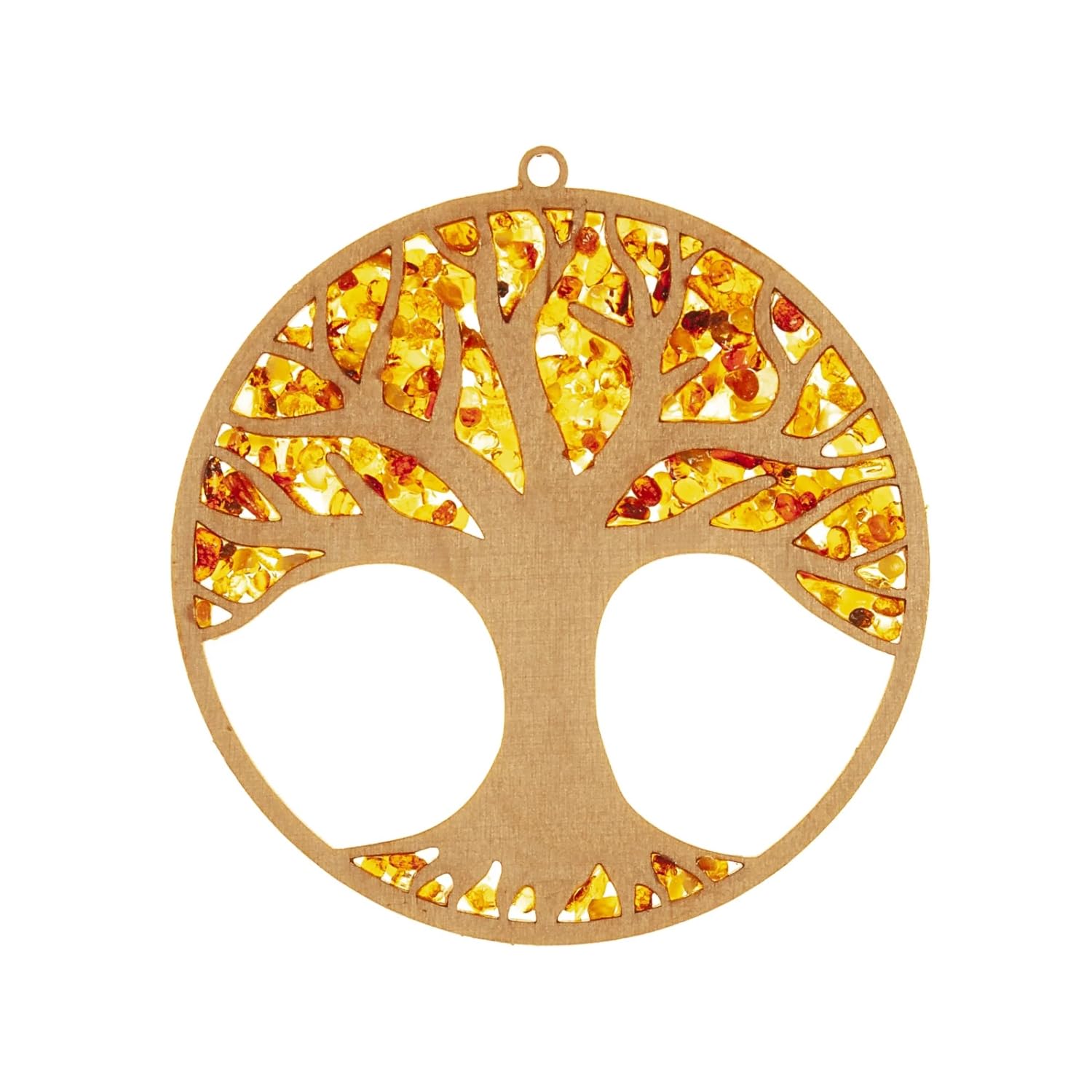 Window Decoration Sun Catcher Large Amber in Birch Wood Tree of Life Diameter 20 cm with Suction Cup Hook 35 mm
