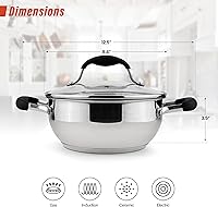 Vista 3 de AVACRAFT Sartén de Acero Inoxidable 18/10 para Uso Diario, Sartén Wok con Base de Cinco Capas, Sartén de Chef con Tapa de Vidrio, Sartén Multiusos