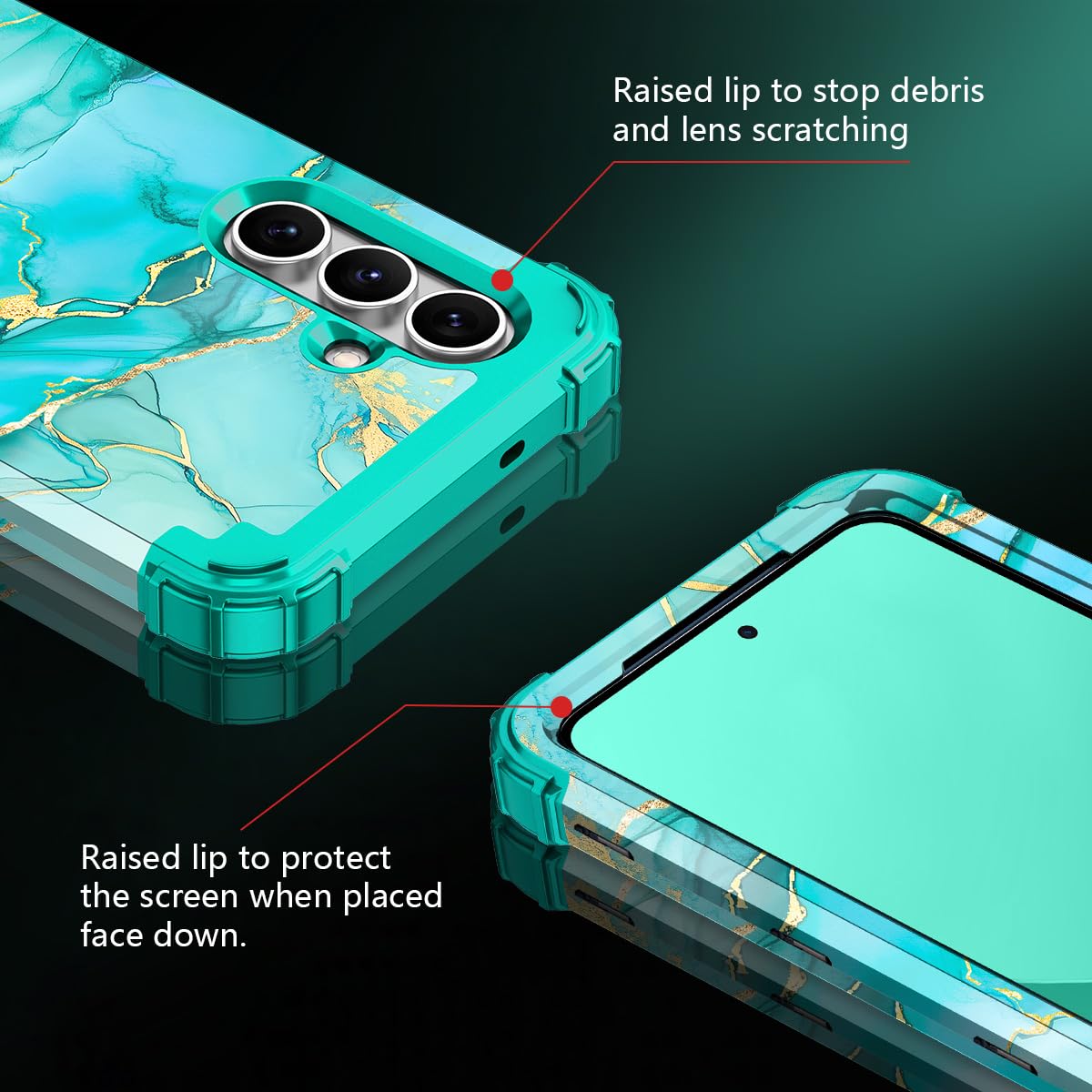 Miqala Custodia per Galaxy S25 5G, a tre strati, resistente, antiurto, protezione completa in plastica rigida+custodia protettiva in silicone morbido per Samsung Galaxy S25 da 6,2 pollici, marmo verde