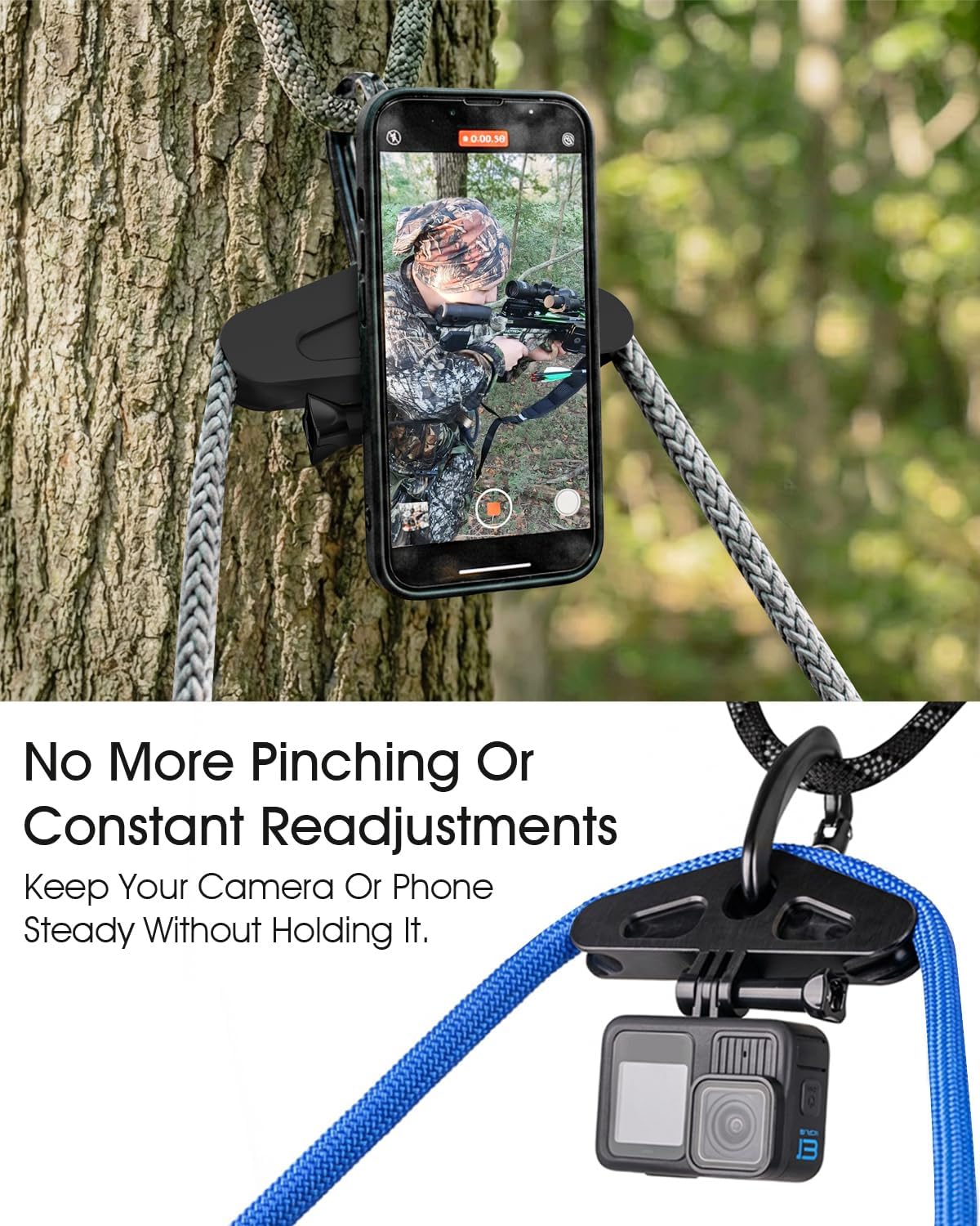 Hunting Saddle Hip Pinch Eliminator – Bridge Spreader Saddle Hunting for GoPro – MagSafe Phone Dock & Clamp Included – Tree Saddle Accessories – CNC-Machined Nylon Hip Saver – Reduces Hip Pinch