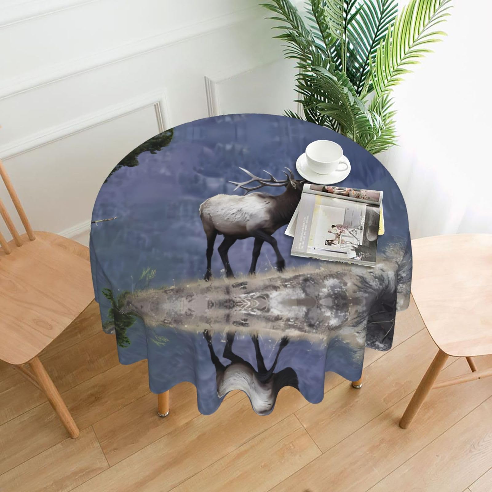 HJFCZH Bull Elk Prints Round Decorative Tablecloth 60in - High-Grade Polyester Throw for Dinners, Weddings & Everyday Use