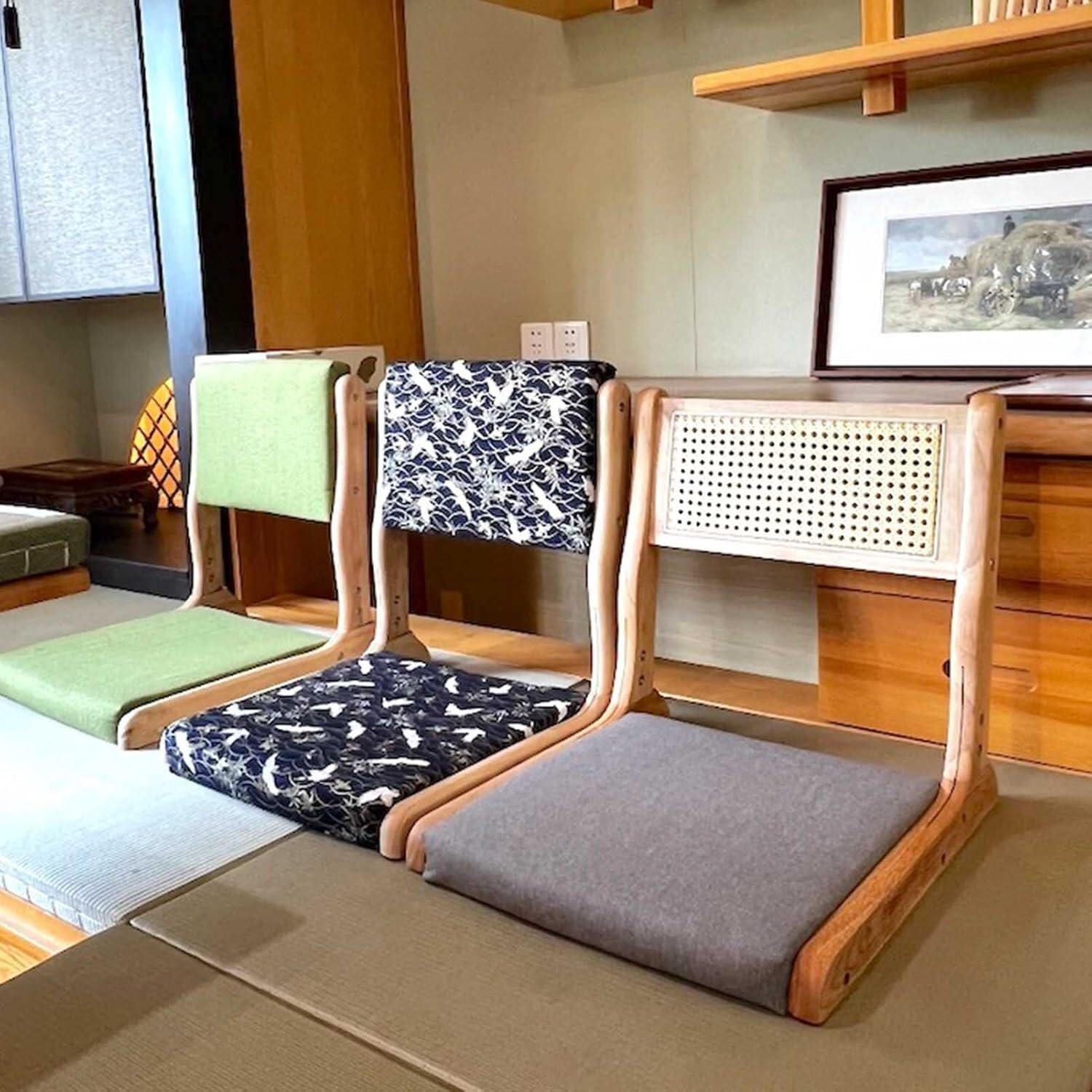Silla de Piso, Silla de Yoga de meditación Tatami, Silla Plegable for Interior y Exterior con Respaldo, Silla con Respaldo sin Patas de Madera de Caucho(B)