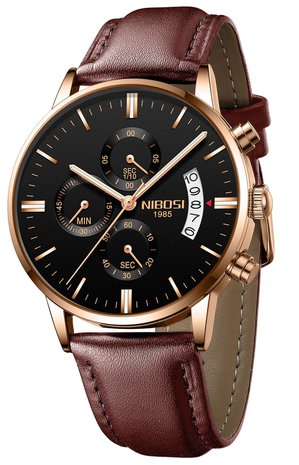 NIBOSI Watches Men Sport Quartz Watches Waterproof Chronograph Wrist Watch Gift Three-Eye 6-Pin Solid Leather Belt Watch | Gift for Men for Birthday and Rakhi