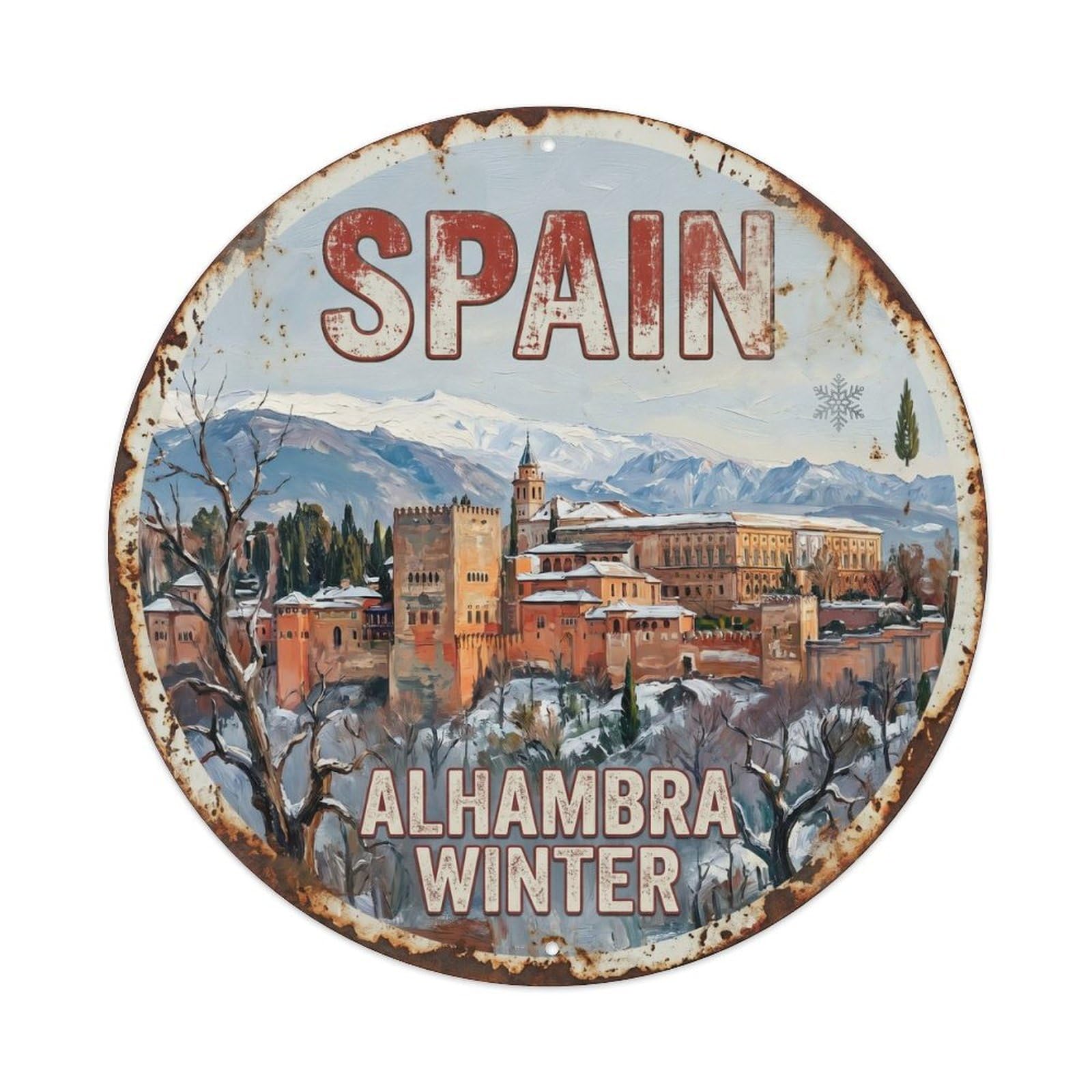 Granada Alhambra Winter Spain Cultural Travel Metal Tin Sign