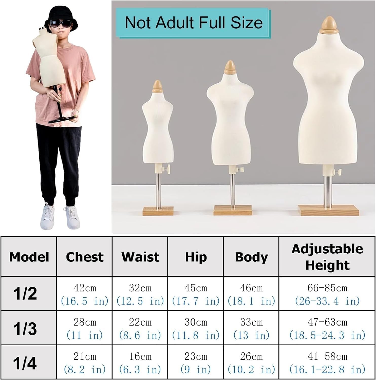 Mannequin Manikins Fully Pinnable Half Scale, Sewing Dress Form, Professional Female Mannequin Torso Body, Tabletop Clothes Display ( Color : White , Size : 1/3 Model )