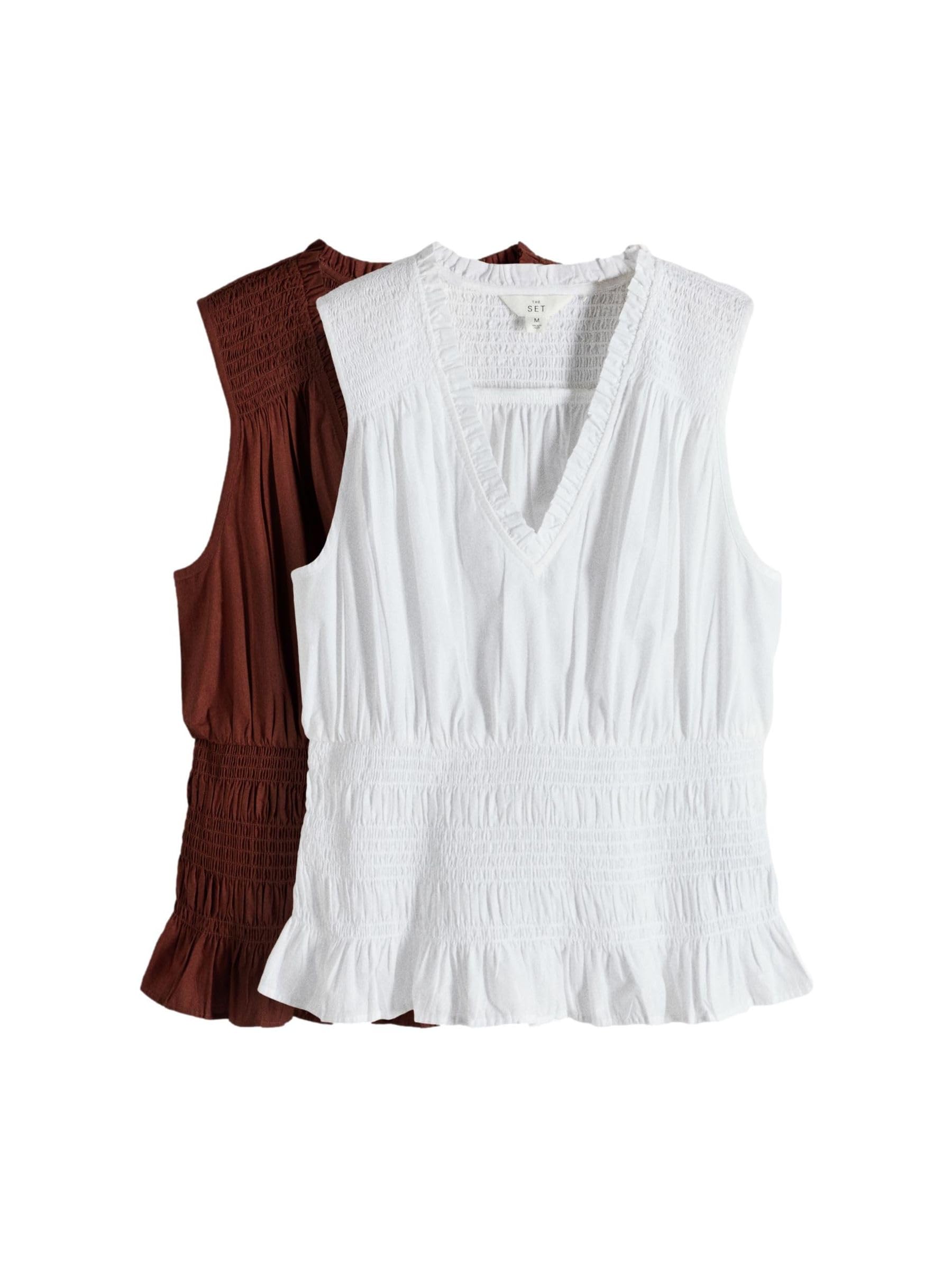 THE SET Donne Confezione da 2 canotte arricciate con scollo a V