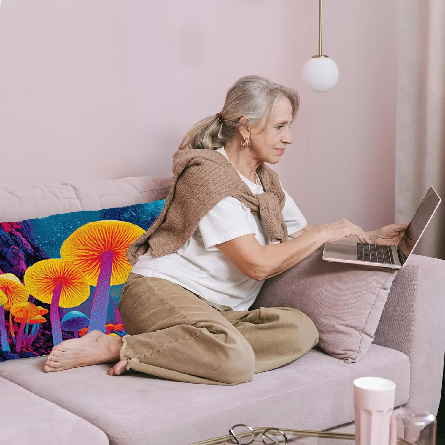 Psychodeliczna poszewka na poduszkę na ciało grzyby, poszewka na poduszkę na długi wałek 60 x 180 cm, z zamkiem błyskawicznym Aksamitna poszewka na poduszkę Idealne poduszki ciążowe i karmiące y-625