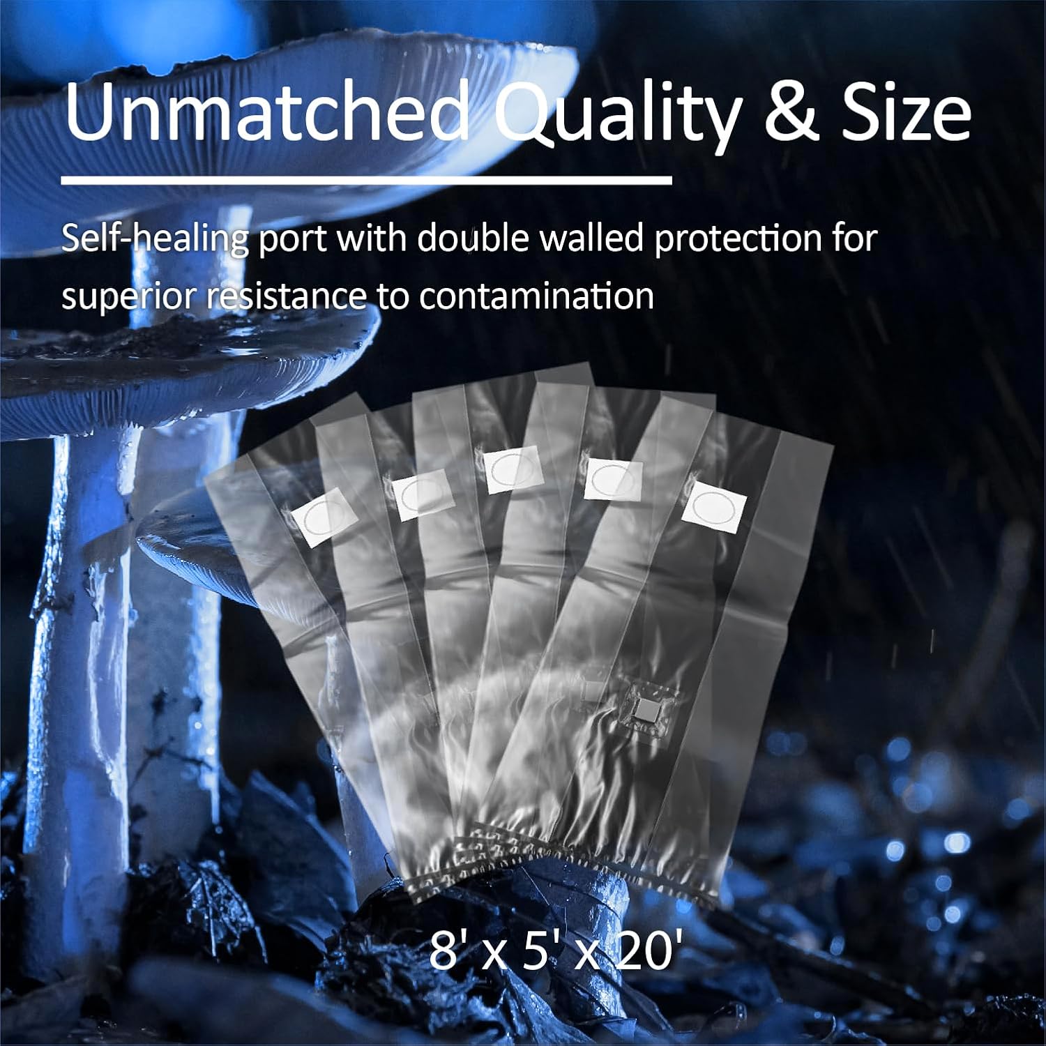 FGI 50 Ace of Spades Premium Large Mushroom Spawn Grow Bags - Thickest 8mil - Self Healing Injection Port - Double Wall - Resists Breakage - 20"x 8"x5"