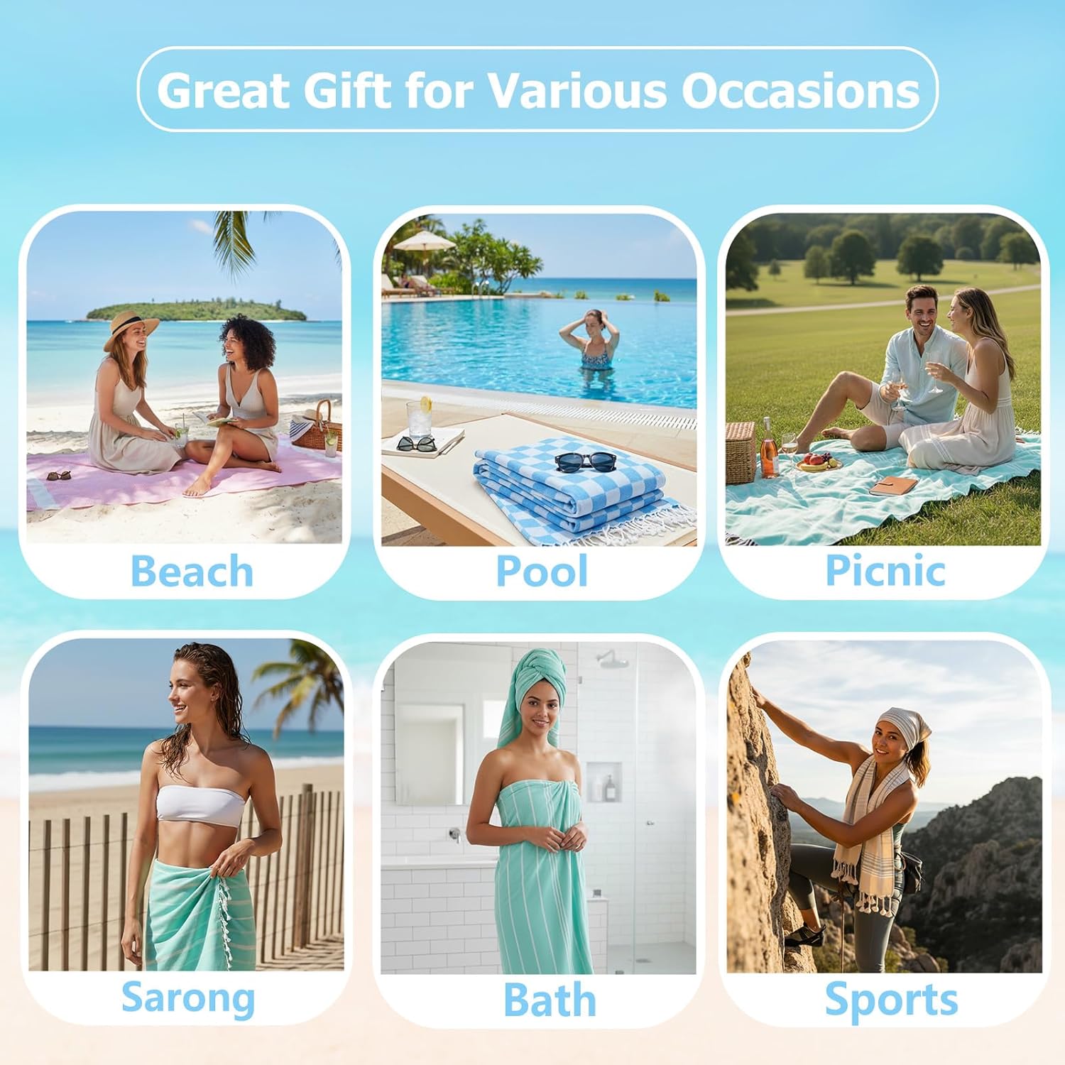 4 Pack Cotton Turkish Beach Towel Lightweight Thin Travel Vacation Essentials Oversized XL Towels Set for Pool Swim Bath Camping Cruise Accessories Absorbent Quick Dry Sand Free Bulk clearance Blanket - Image 7