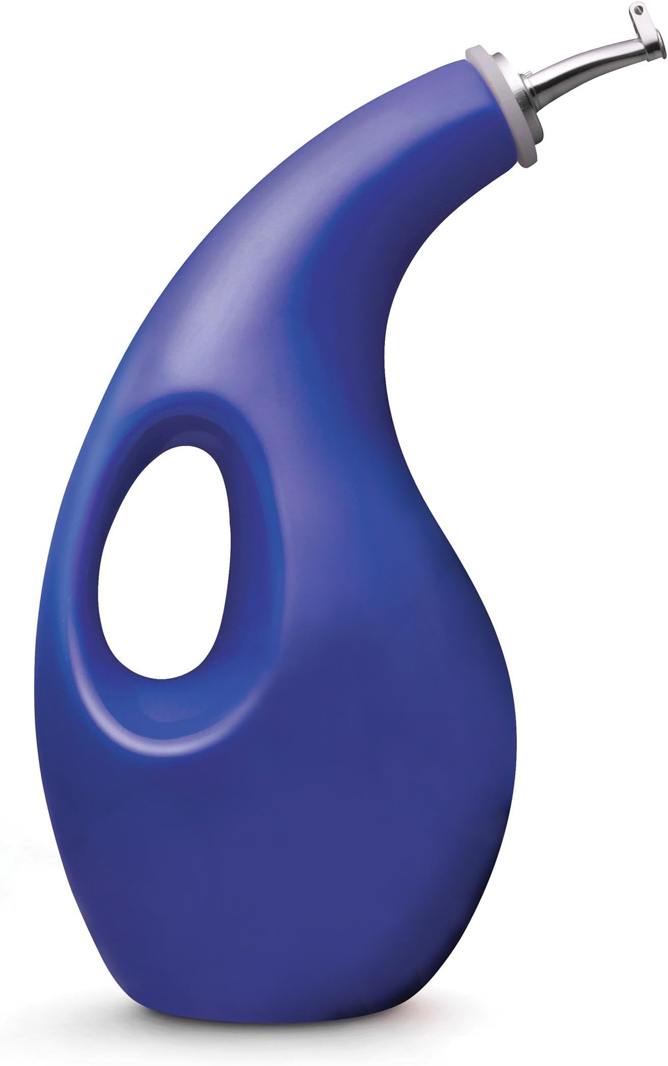 Solid Glaze Ceramics EVOO Olive Oil Bottle Dispenser with Spout - 24 Ounce, Blue