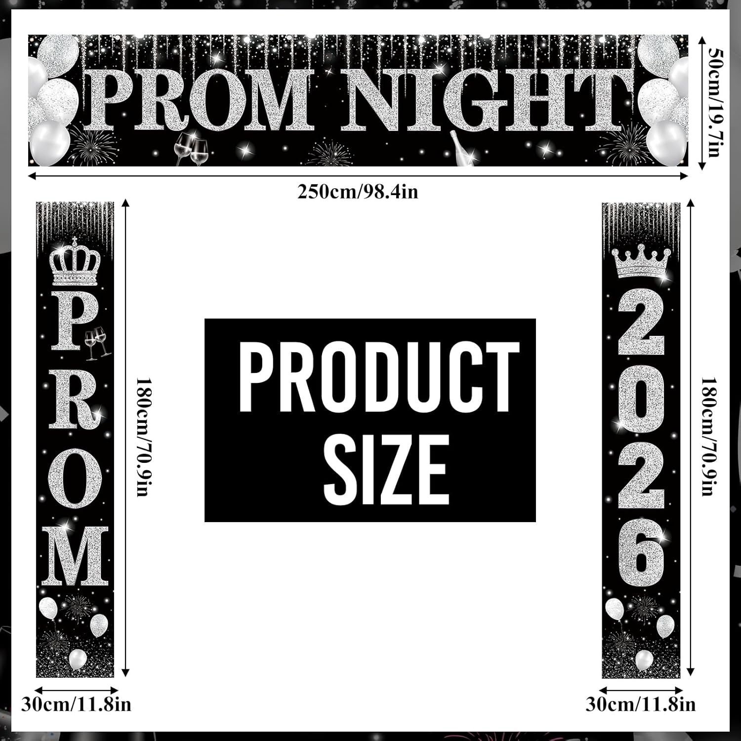 SmoothNovelty 3 Pcs Prom Night Decorations 2026 Graduation Party Supplies Sliver Glitter Prom Send off Banner Porch Sign Backdrop for Photoshoot 2026 High School College Graduation Celebrations