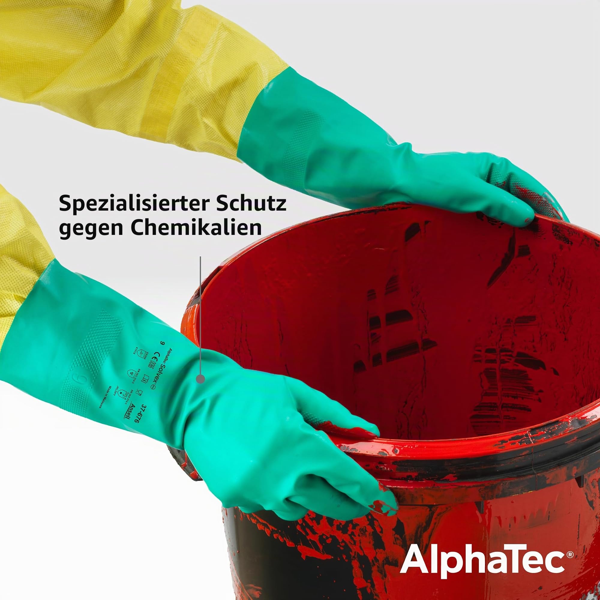 Ansell AlphaTec 37-676 Chemikalienschutz-Handschuhe aus Nitril, Wiederverwendbare Chemie-Handschuhe für Industrie, Lebensmittel Geeignet, Arbeitshandschuhe Latexfrei, Grün, Größe XL (12 Paar)