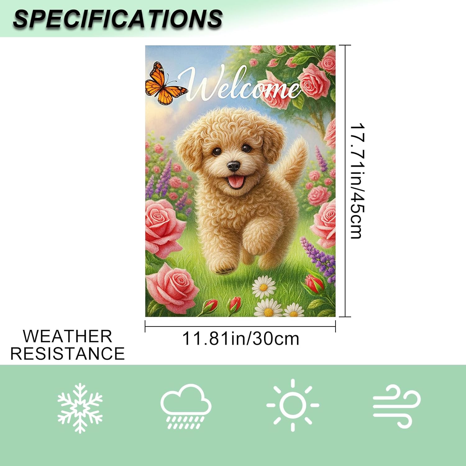 IVN Welcome Spring Summer Curly Puppy Dog Garden Flag 12x18 Inch Double Sided Cute Dog Outdoor Yard Flag Spring Animal Garden Flag Farmhouse Floral Dog Garden Decor For Outside Home - Image 3