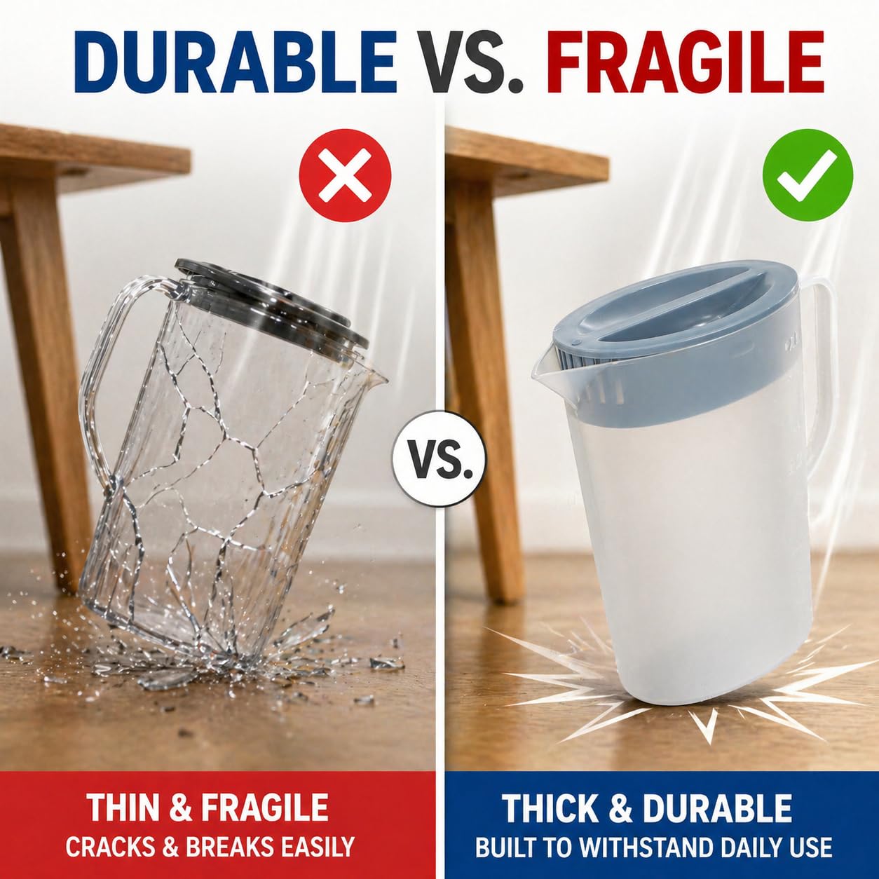 Caraffa per acqua in plastica da 2 l, con coperchio e manico, infrangibile, per frigorifero, caraffa trasparente per succo di limonata, latte, tè freddo e bevande fredde
