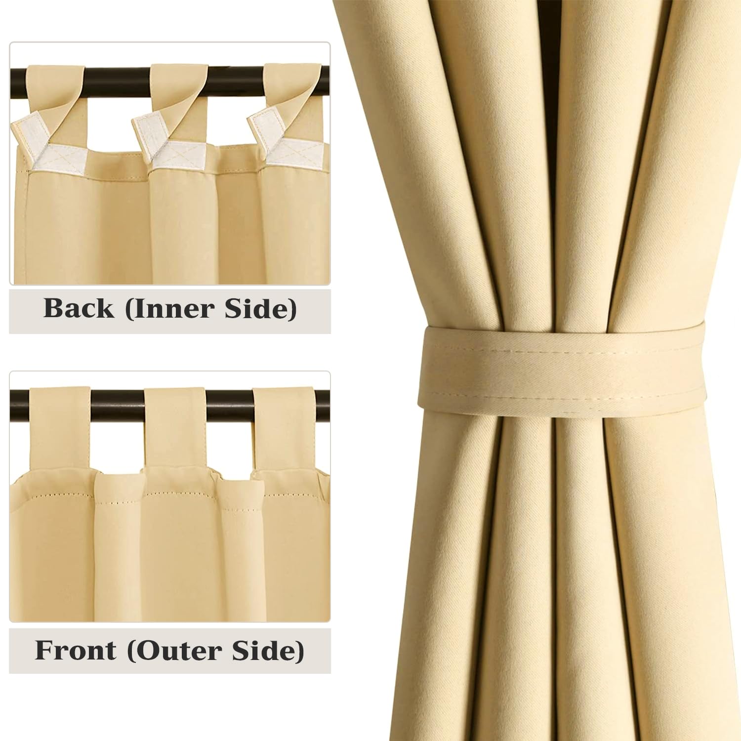 Rideaux D'extérieur, Rrideau pour Pergola Peut être étanche, Protection UV, Rideau Exterieur Terrasse 132x215cm, Rideau Exterieur Impermeable pour Fenêtres, Tonnelles et Balcons(Beige)