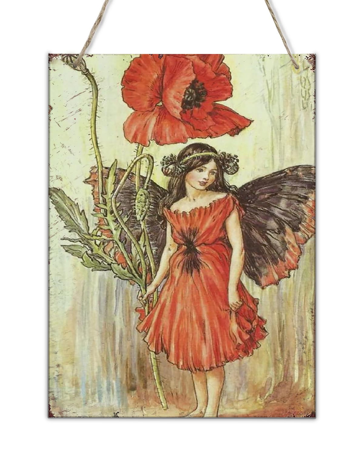 Wood Aluminium Wooden Signs The Poppy Fairy Flower Fairies Vintage Wall Art Nursery Decor Fairy Home Decor Rustic Wall Decor For Living Room Kitchen Farm Decoration Gift For Women Men 8x10 Inch