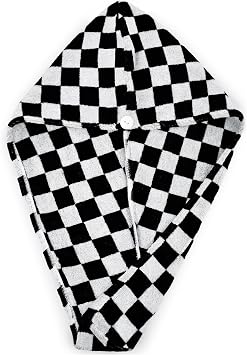 Jacquotha Cotton Checkered Hair Towel Wrap, Black & White Hair Turban