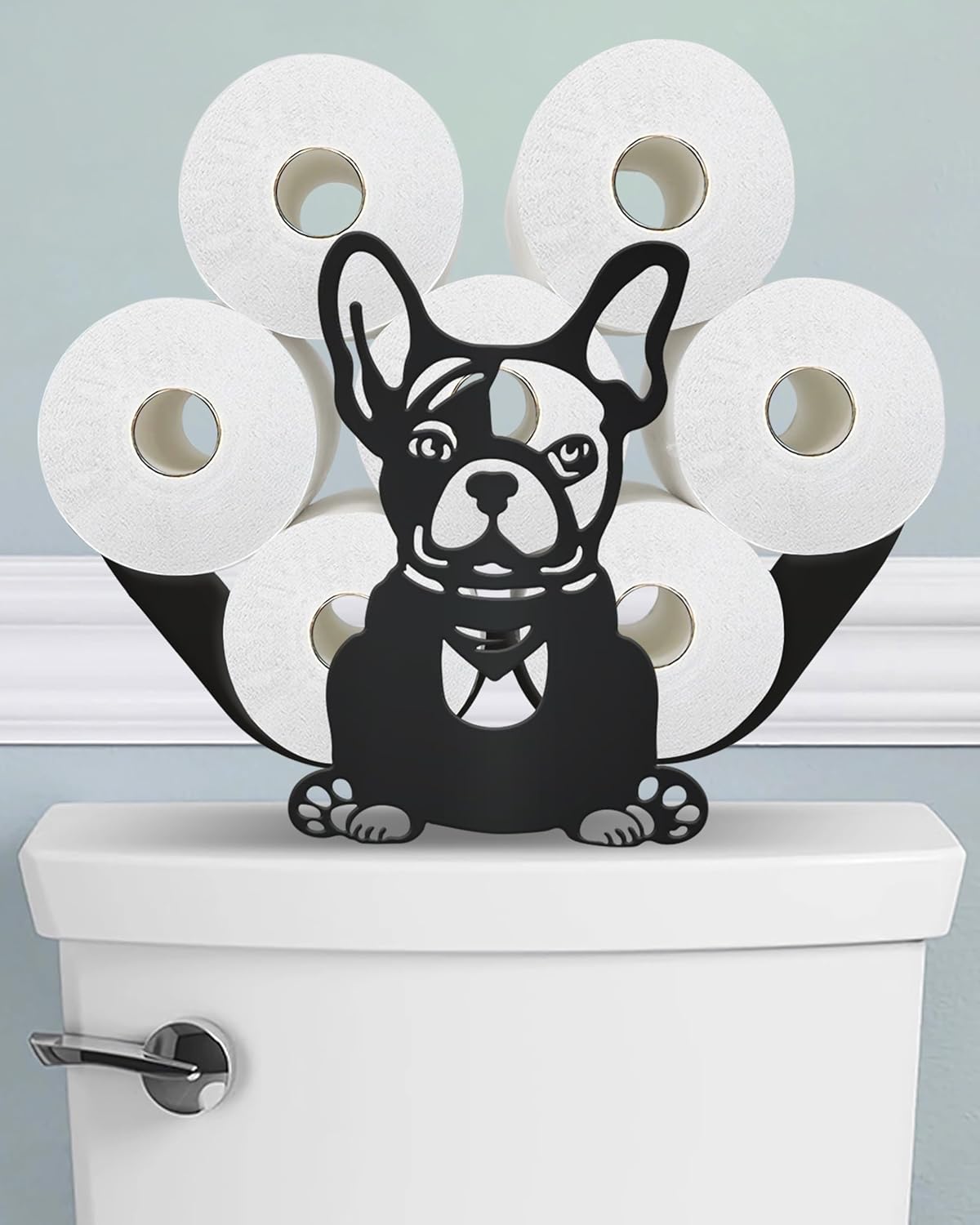 French Bulldog Toilet Paper Holder Stand for Extra 8 Rolls, Funny Dwarf Decorative Free Standing Toilet Paper Storage, Farmhouse Bathroom Animal Decor Accessories Storage Cabinet