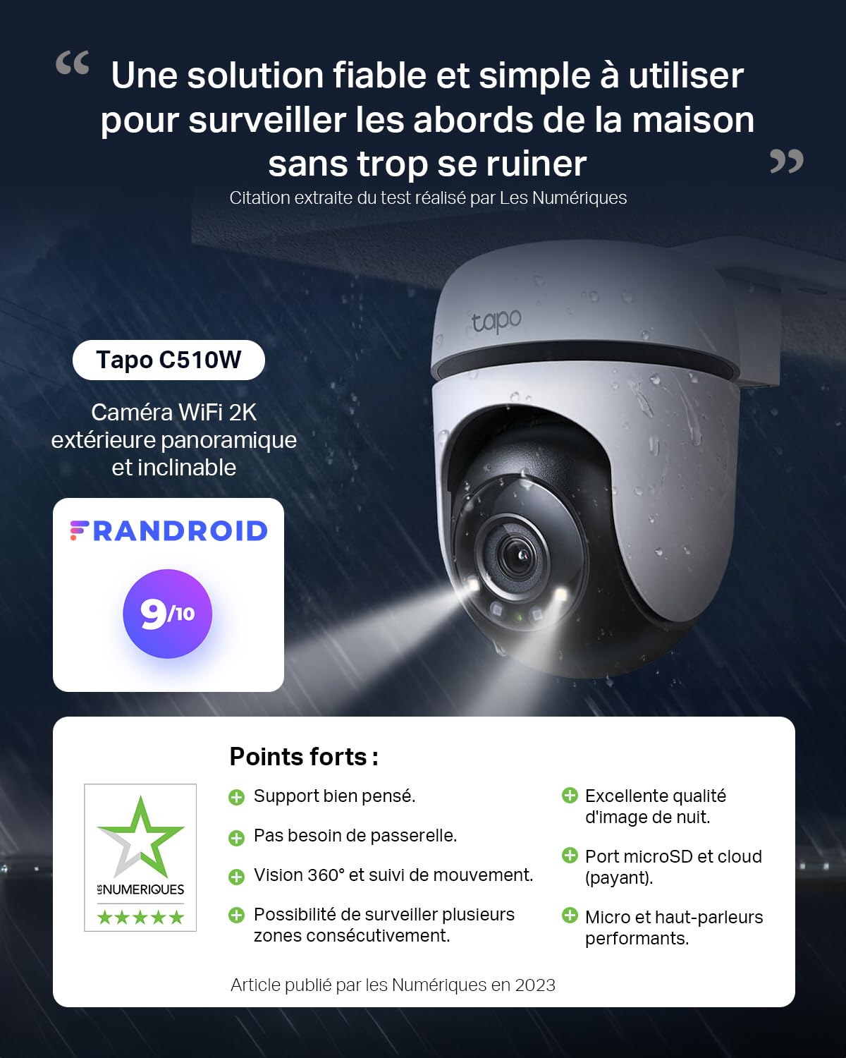 Tapo C510W 2K Caméra de Surveillance WiFi Extérieur 360° Vision Nocturne Couleur IP65