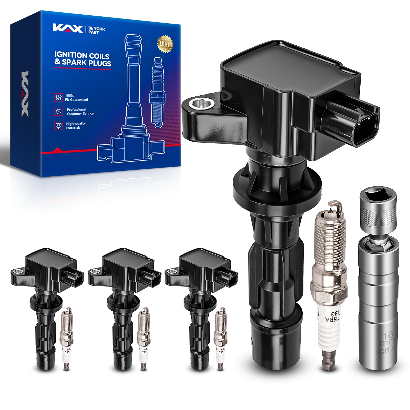 KAX 4 Ignition Coils &amp; 4 Iridium Spark Plugs Kit for Ford Fusion 06-09 2.3L