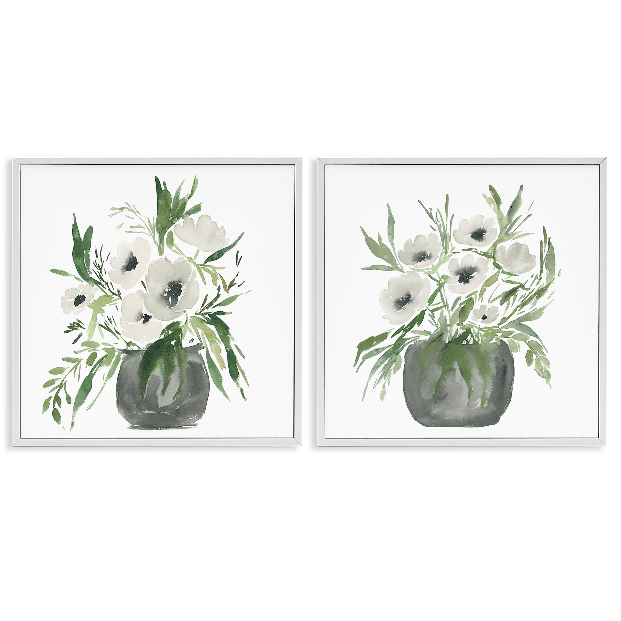 Stupell Industries 'White Anemone Vases', 2pc Framed Giclee Art Set 2, White, 24 x 24, Ready to Hang Picture Décor, USA Made, By Artist Lucille Price