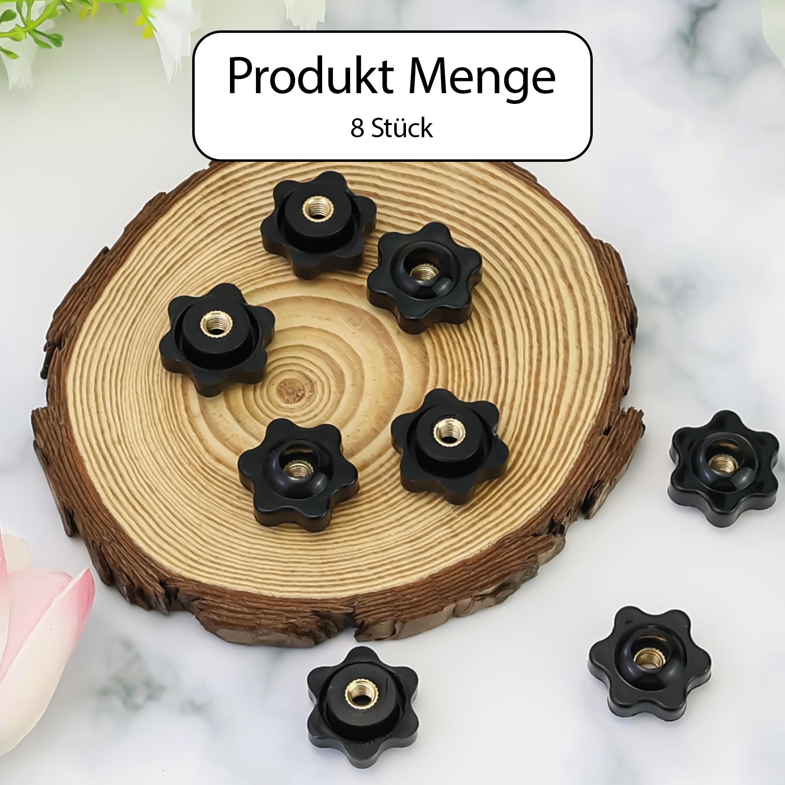 8 pezzi dadi a stella M5, diametro 25 mm, perno filettato con manopola, dadi di serraggio a stella, nero, per mobili, attrezzature fitness, impianti industriali