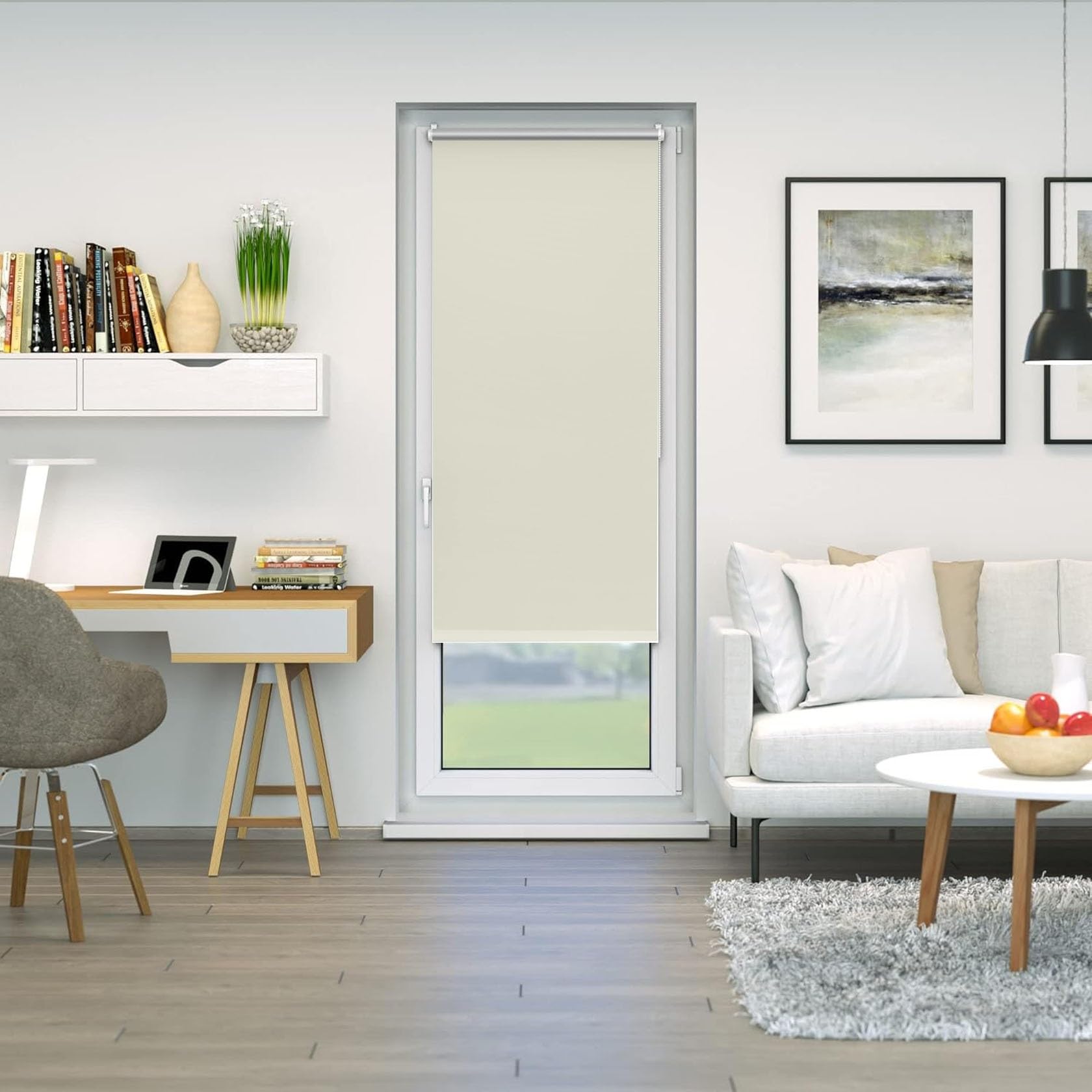 Store Occultant sans Percage Klemmfix 55 x 80 cm Opaque Thermique Isolant, Tissu Isolant Thermique Intérieurs Kit de Montage Inclus pour Fenêtre Ou Porte, Beige