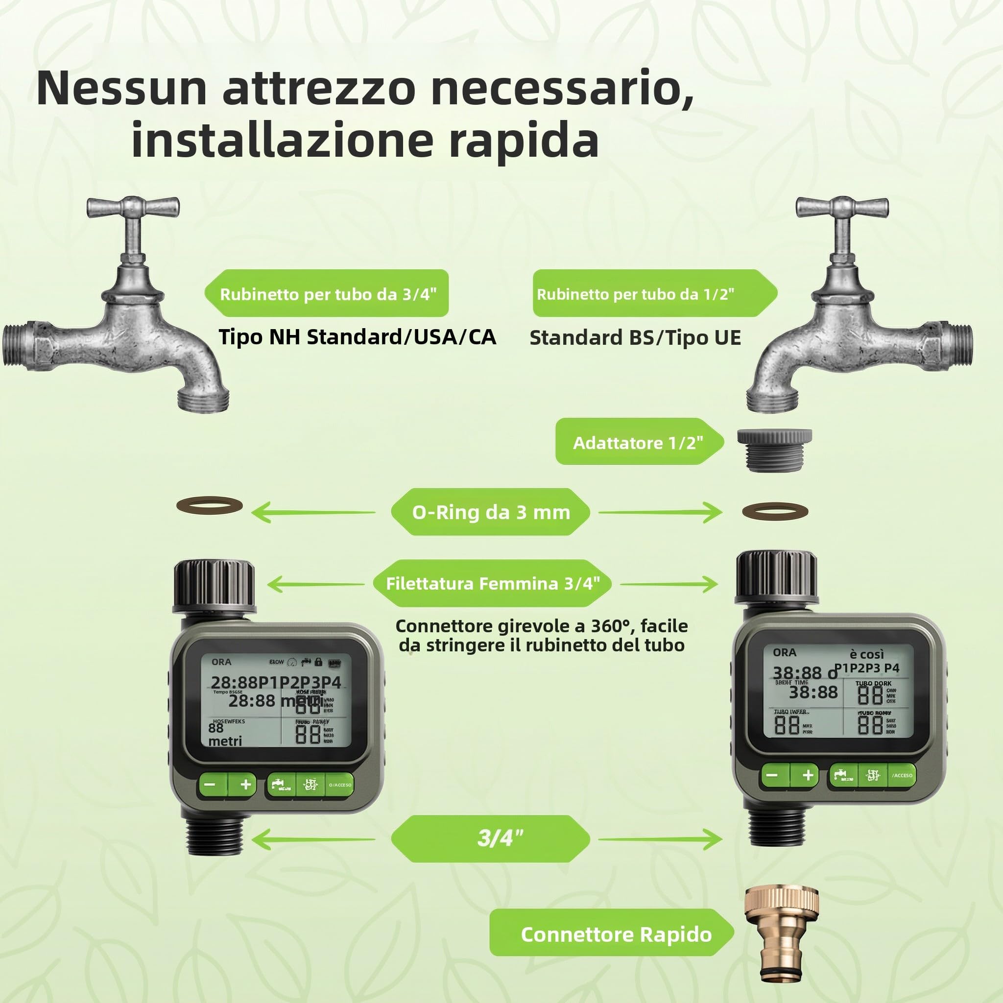 Minuterie d'arrosage Automatique avec Grand écran LCD – Mode Manuel/Automatique, Fonction de Retard Pluie, incluant 1 Distributeur d'eau en Y de 3/4 Pouce