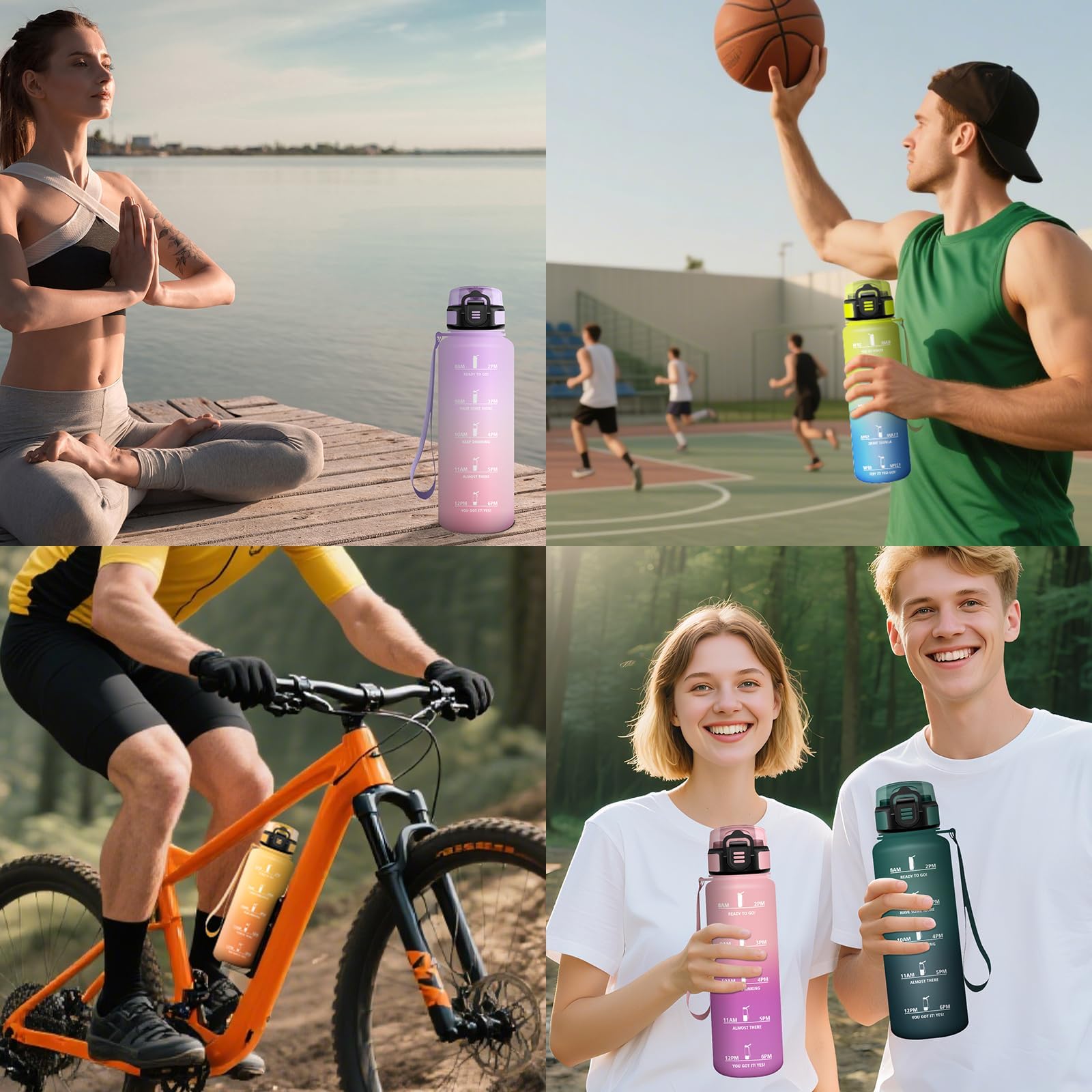 Borraccia 1500 ml, Prova di Perdite, Borraccia Motivazionale, Sportiva Tempo, Borraccia Sportiva Lavanda chiara & Rosa chiaro