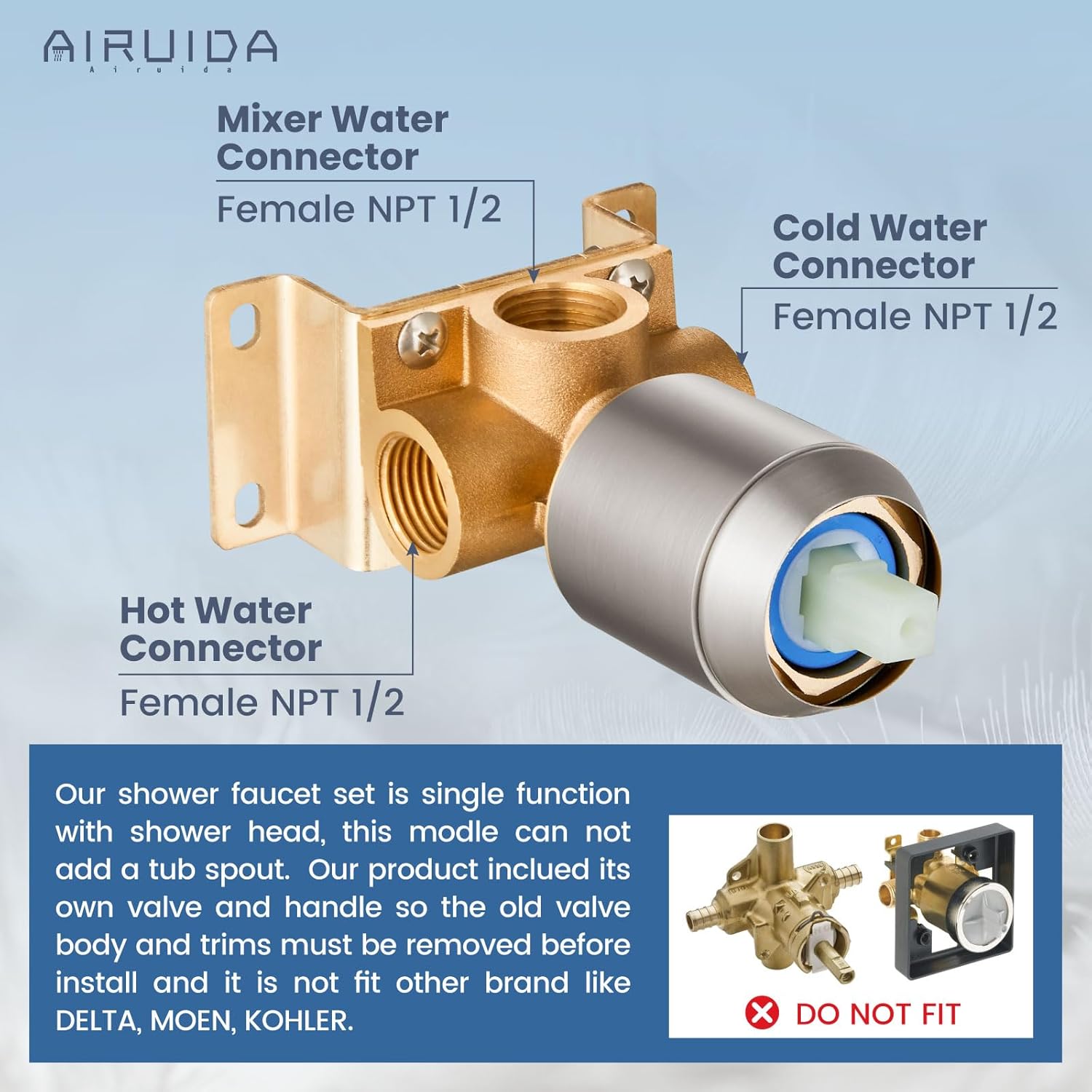 Airuida Shower Faucet Set Bathroom Rain Shower System 8 Inch Square Showerhead Single Function Wall Mount Tub Faucet with Waterfall Tub Spout Wall Mounted Bathtub Faucet with Handheld Shower Single Ha