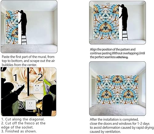 Miniatura 4 de Papel tapiz para techo, diseño de teñido anudado, decoración de pared, sala de estar, espacio animado de 31.5 pulgadas de ancho x 24 pulgadas de alto