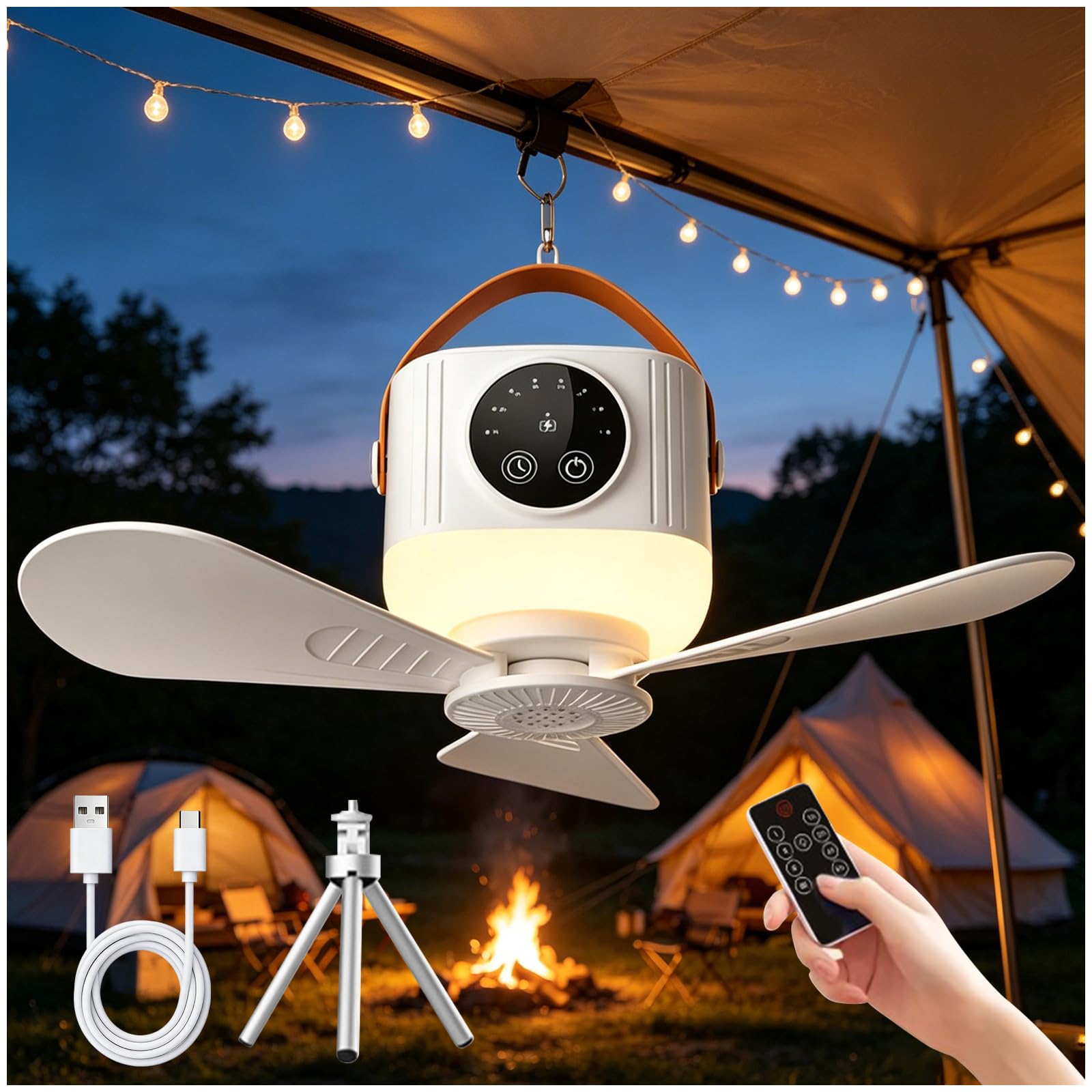Portable Ceiling Fan with Light, Portable Camping Ceiling Fan