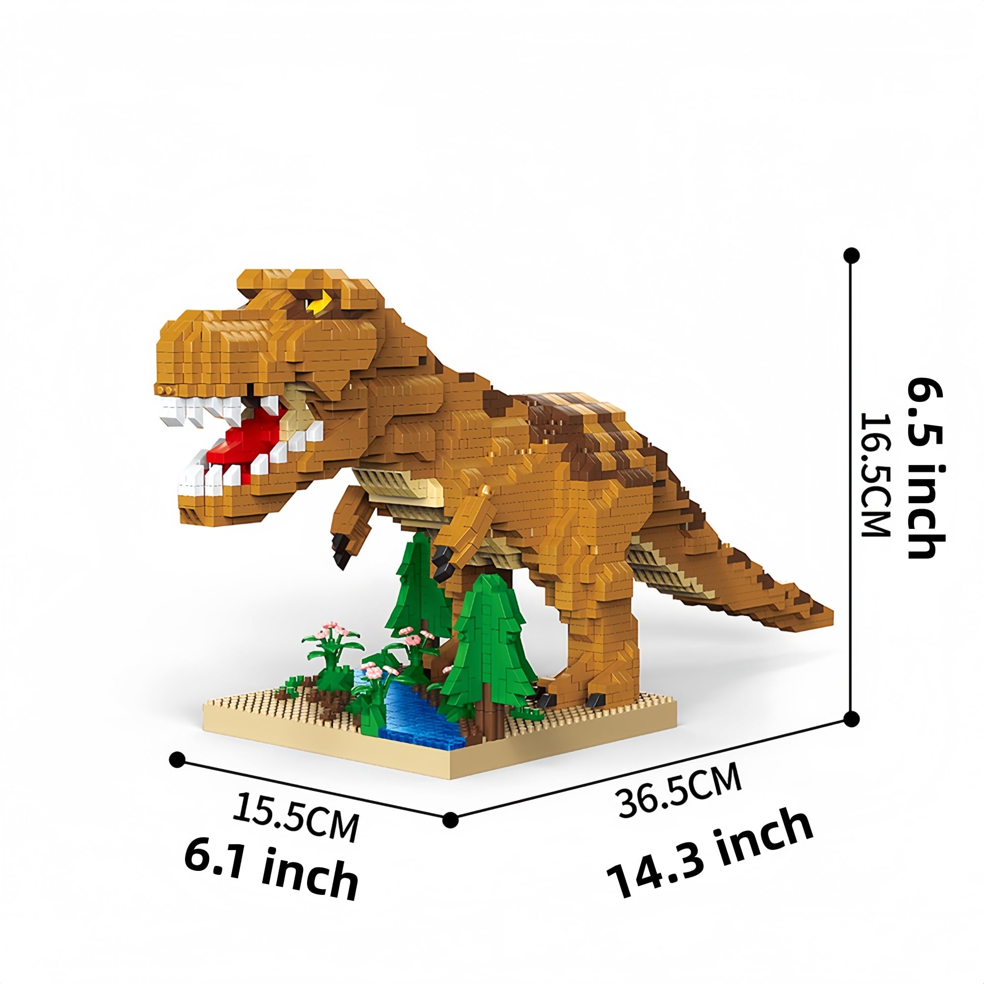 Jurassic Yellow T-Rex Micro Set di mattoncini da costruzione – 2500 pezzi, modello di dinosauro tematico della giungla da 35,6 cm, giocattolo antistress per adulti, decorazione